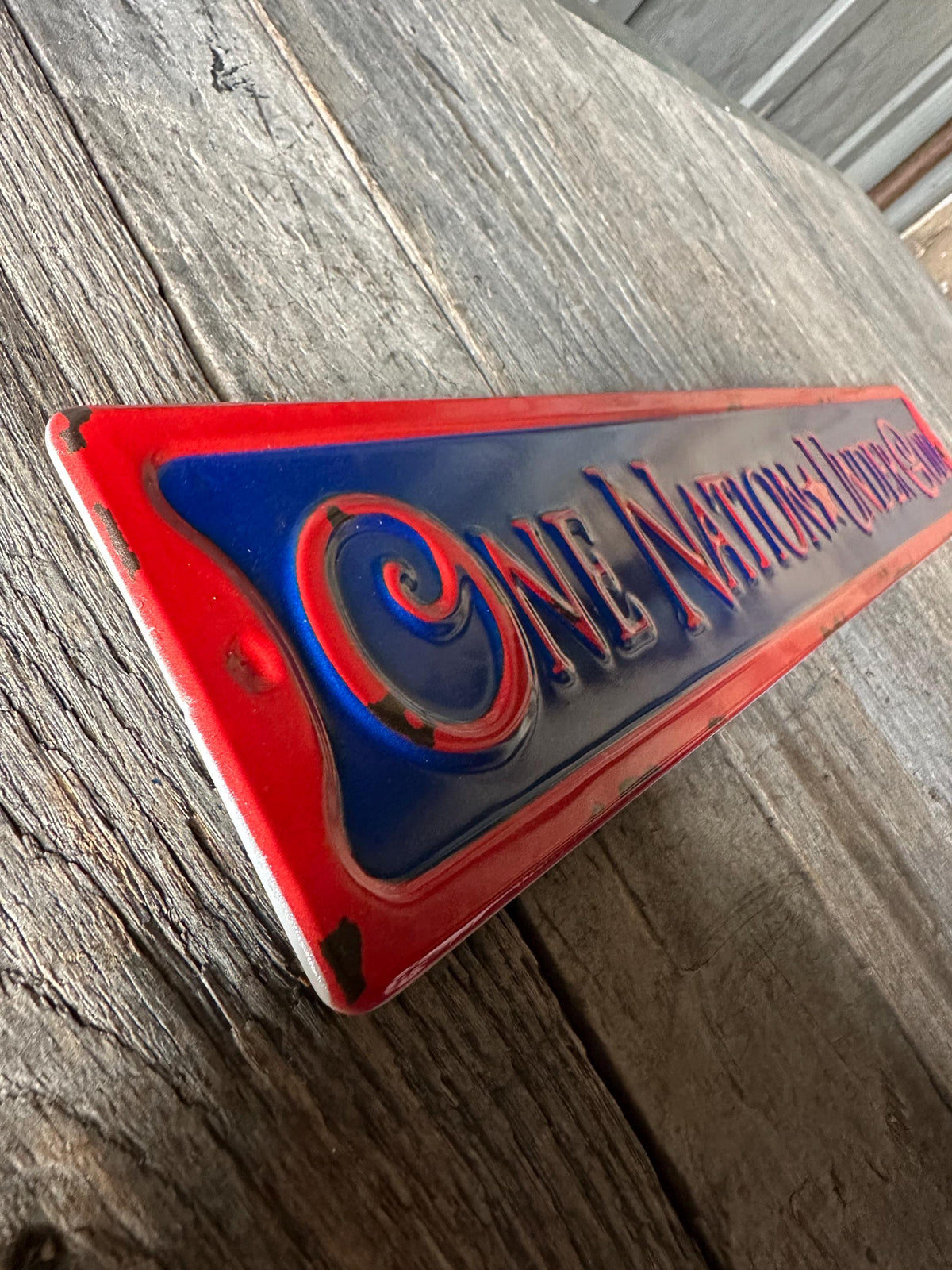 "One Nation Under God" Embossed Rustic Metal Sign