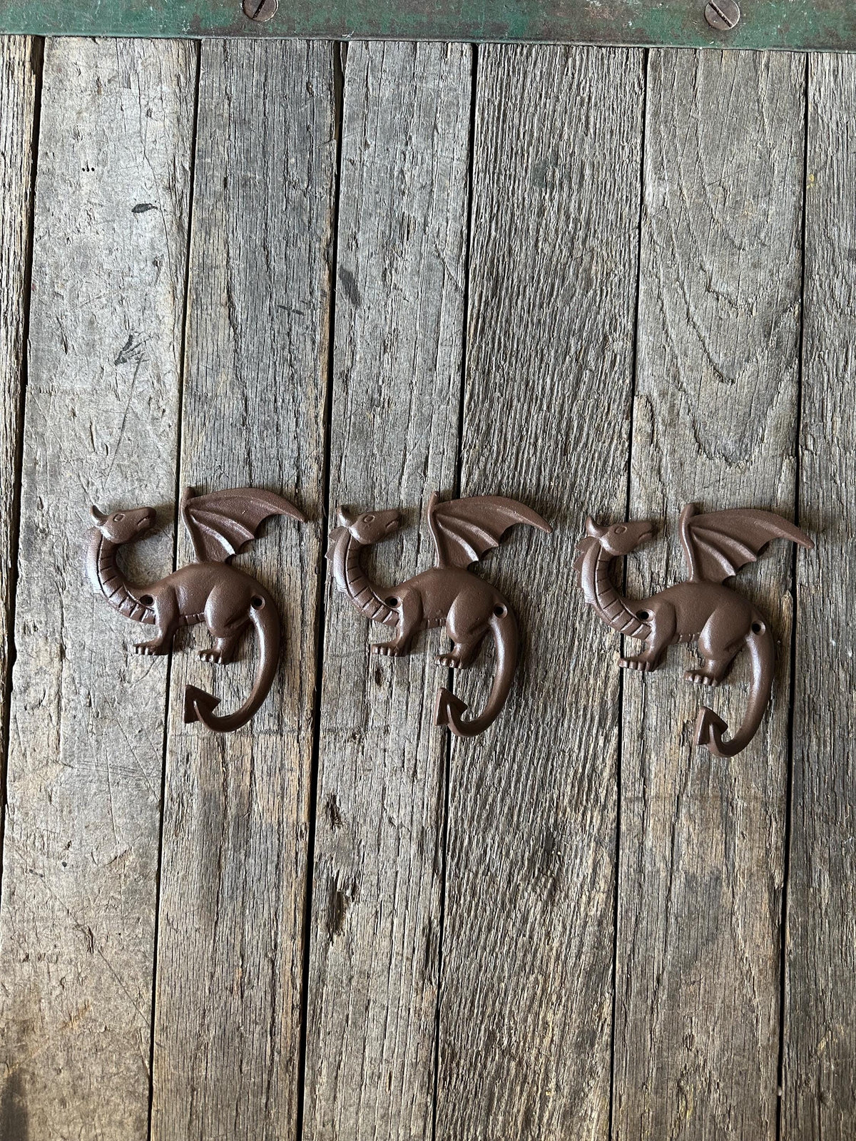Set Of 3 Dragon Hooks - Medieval Castle Knights Entryway Bathroom Towel Coat Hat Holder Mythical Fire