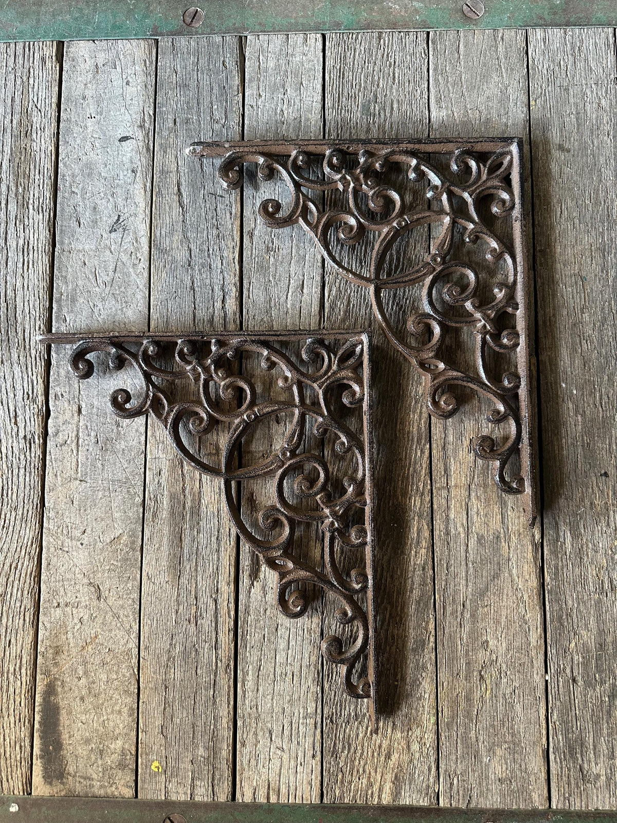 Set Of 2 - 13” x 11” Large Ornate Intricate Cast Iron Shelf Bracket