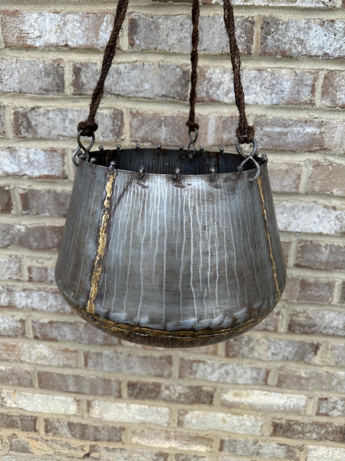 Rustic Handmade Metal & Hanging Rope Planter