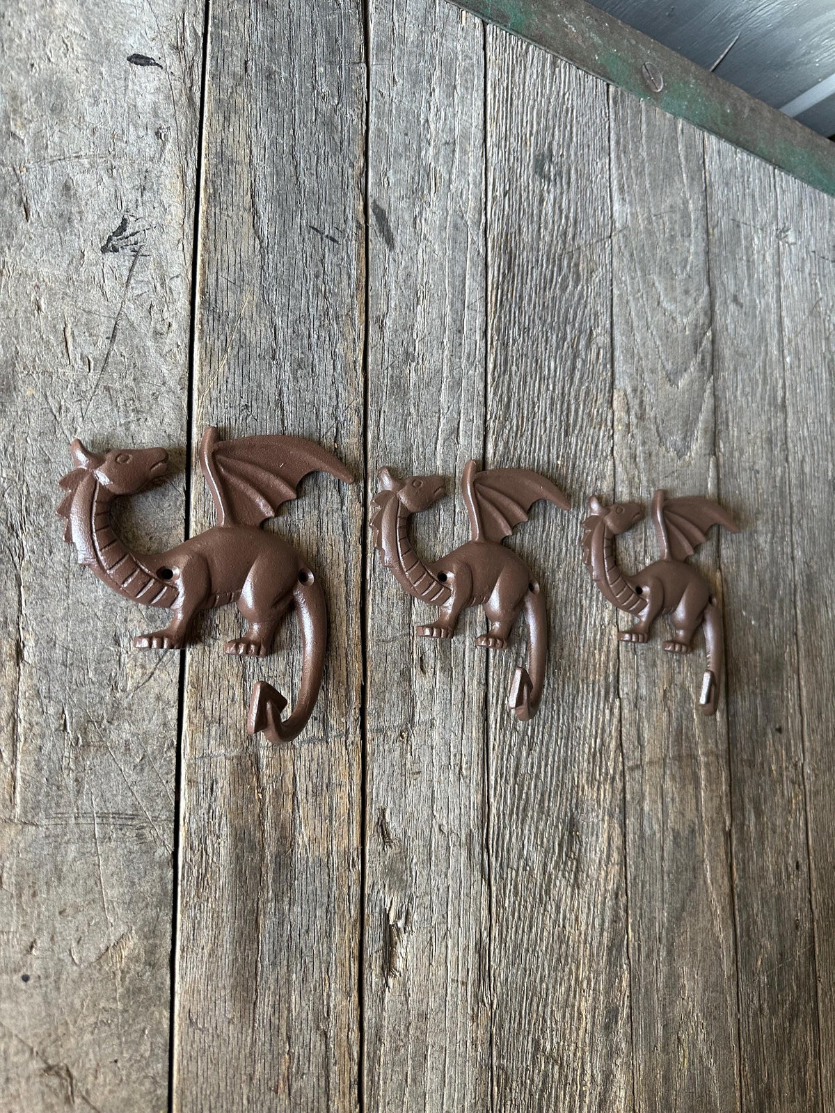 Set Of 3 Dragon Hooks - Medieval Castle Knights Entryway Bathroom Towel Coat Hat Holder Mythical Fire