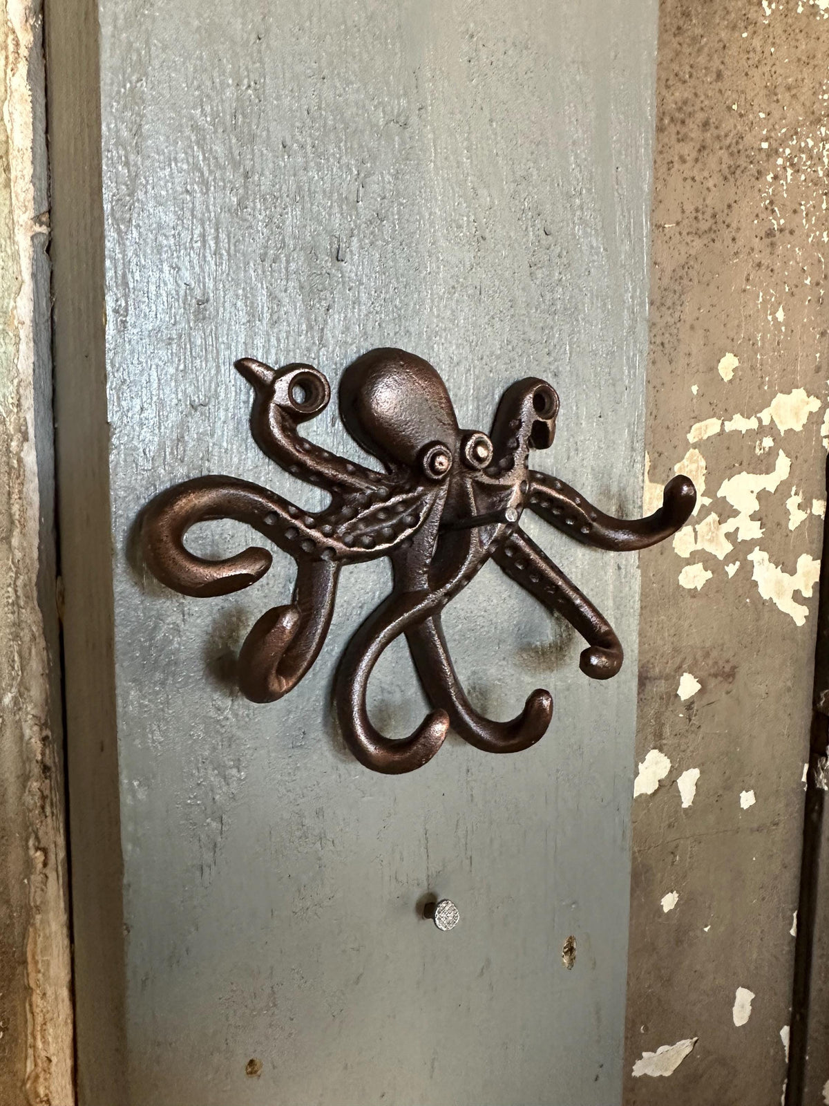 Small Octopus Cast Iron Wall Hanger Hook 5”x3”
