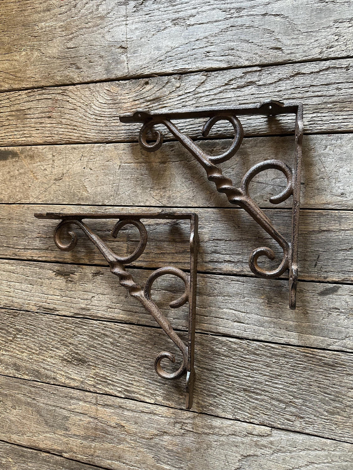Set Of 2  9"x9” Cast Iron Twisted Ornate French Style Brackets