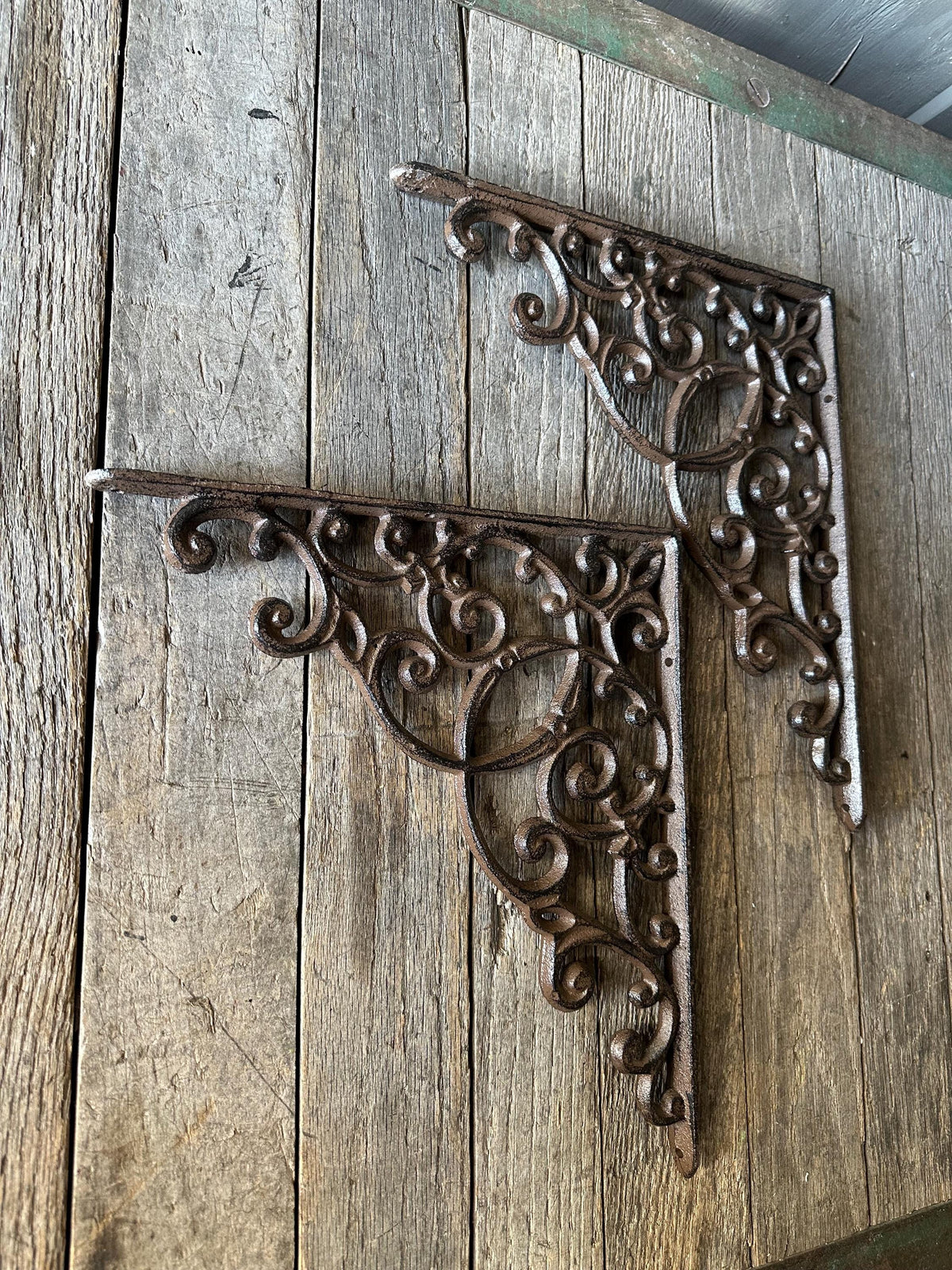 Set Of 2 - 13” x 11” Large Ornate Intricate Cast Iron Shelf Bracket