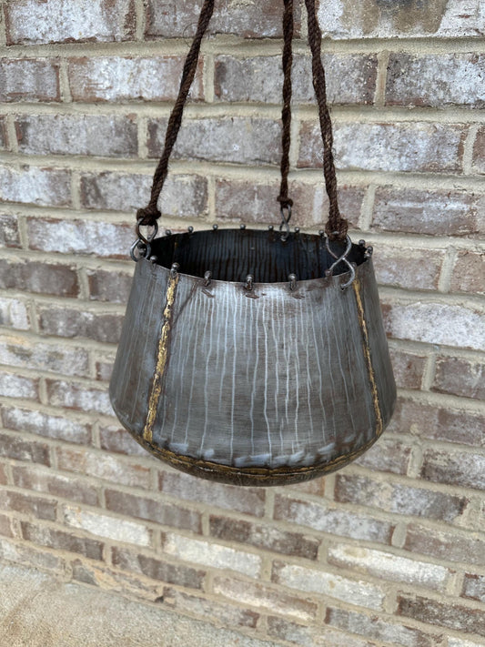 Rustic Handmade Metal & Hanging Rope Planter