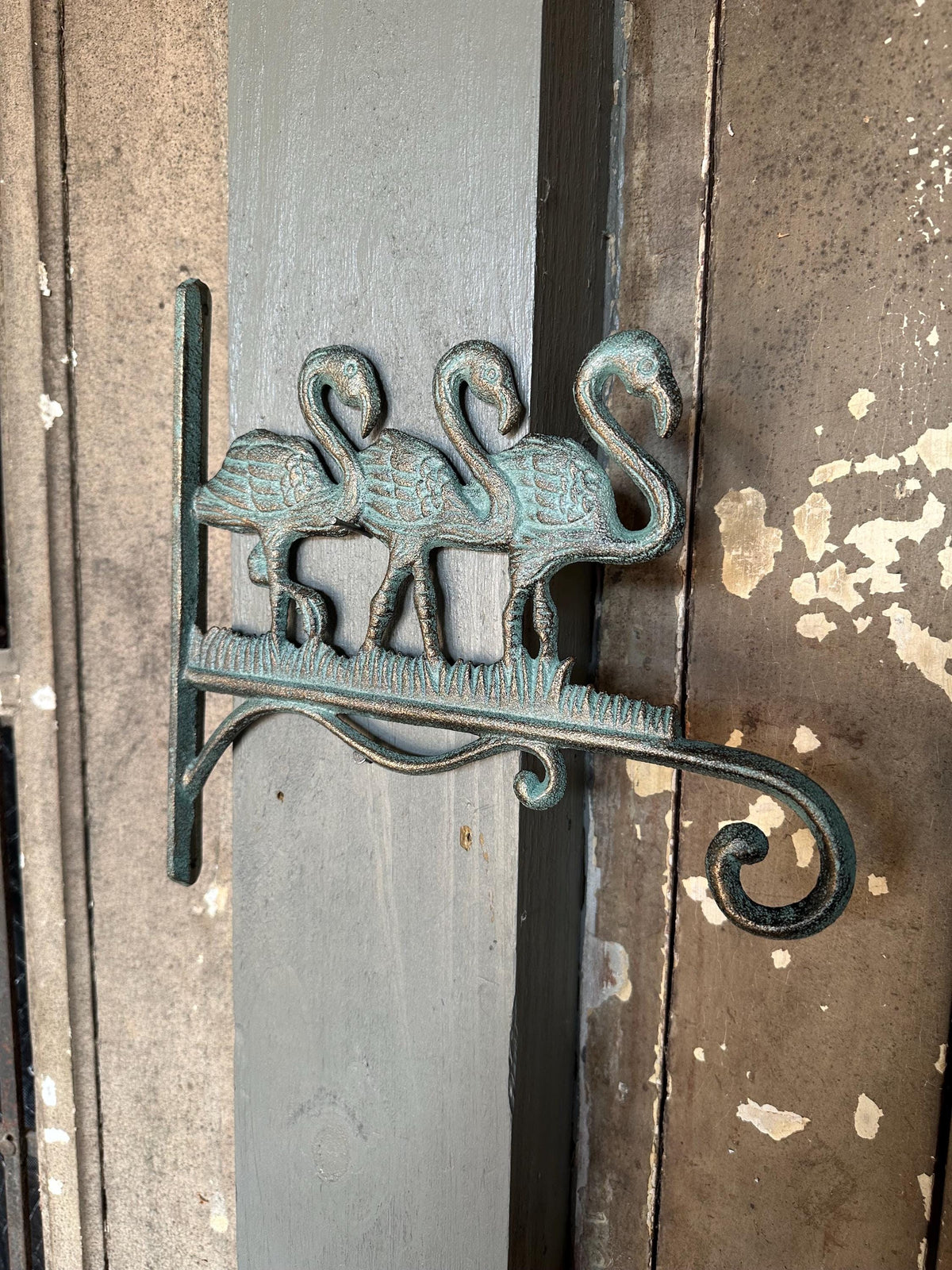 Cast Iron Verdigris Green Flamingo Plant Hanger Hook
