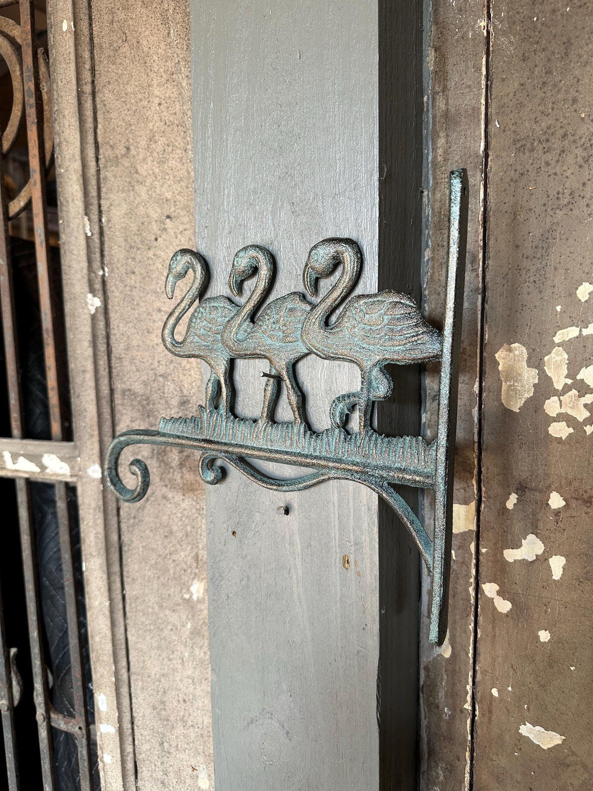 Cast Iron Verdigris Green Flamingo Plant Hanger Hook