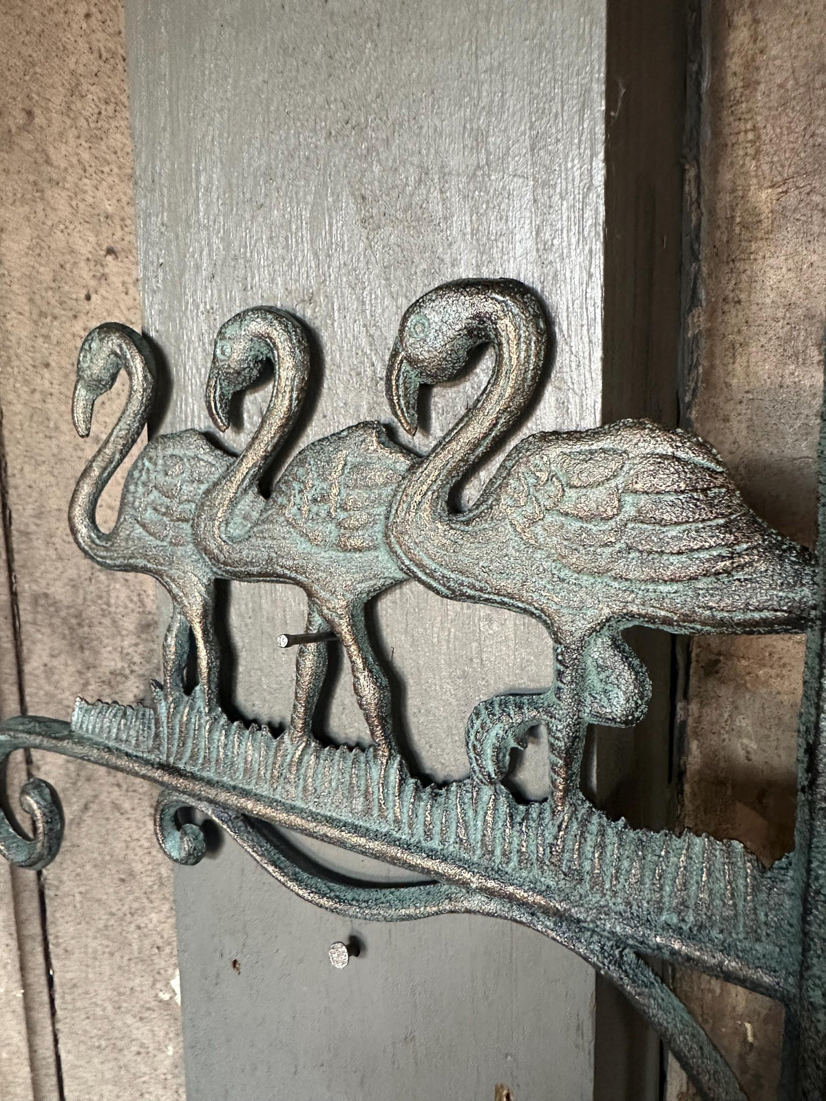Cast Iron Verdigris Green Flamingo Plant Hanger Hook