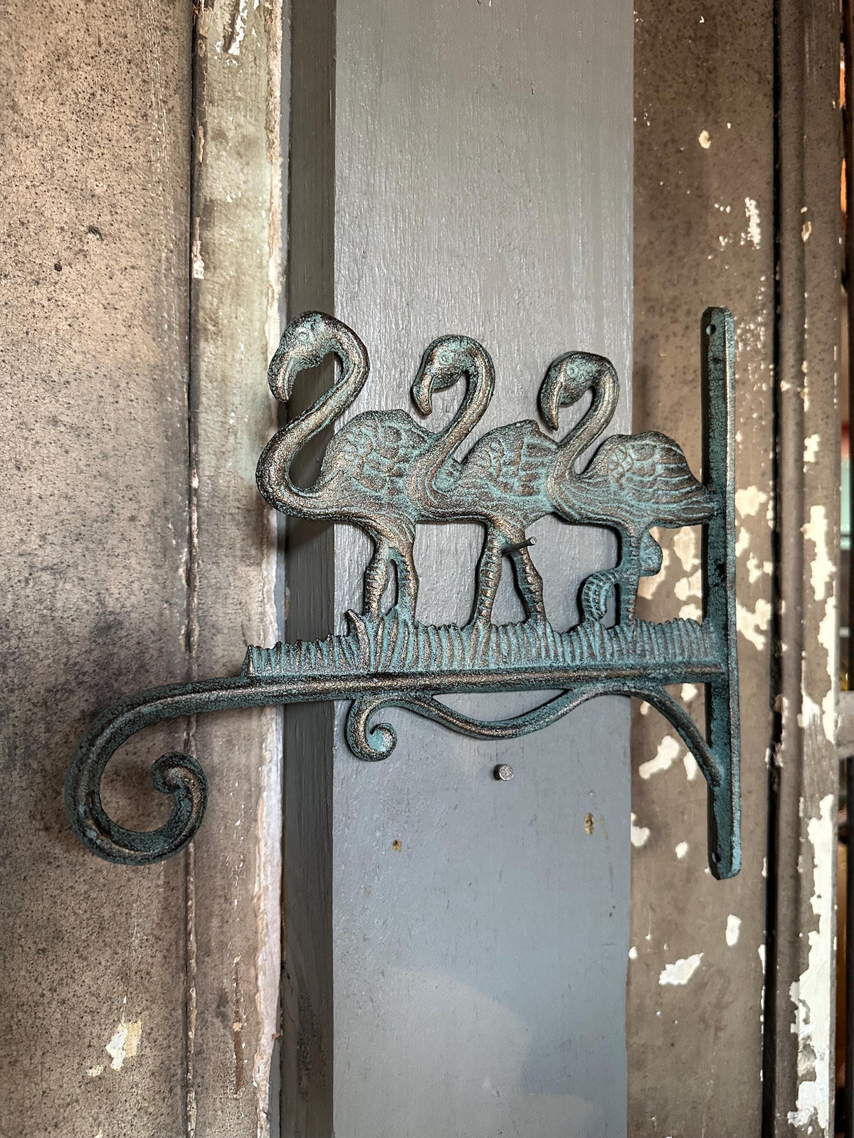 Cast Iron Verdigris Green Flamingo Plant Hanger Hook