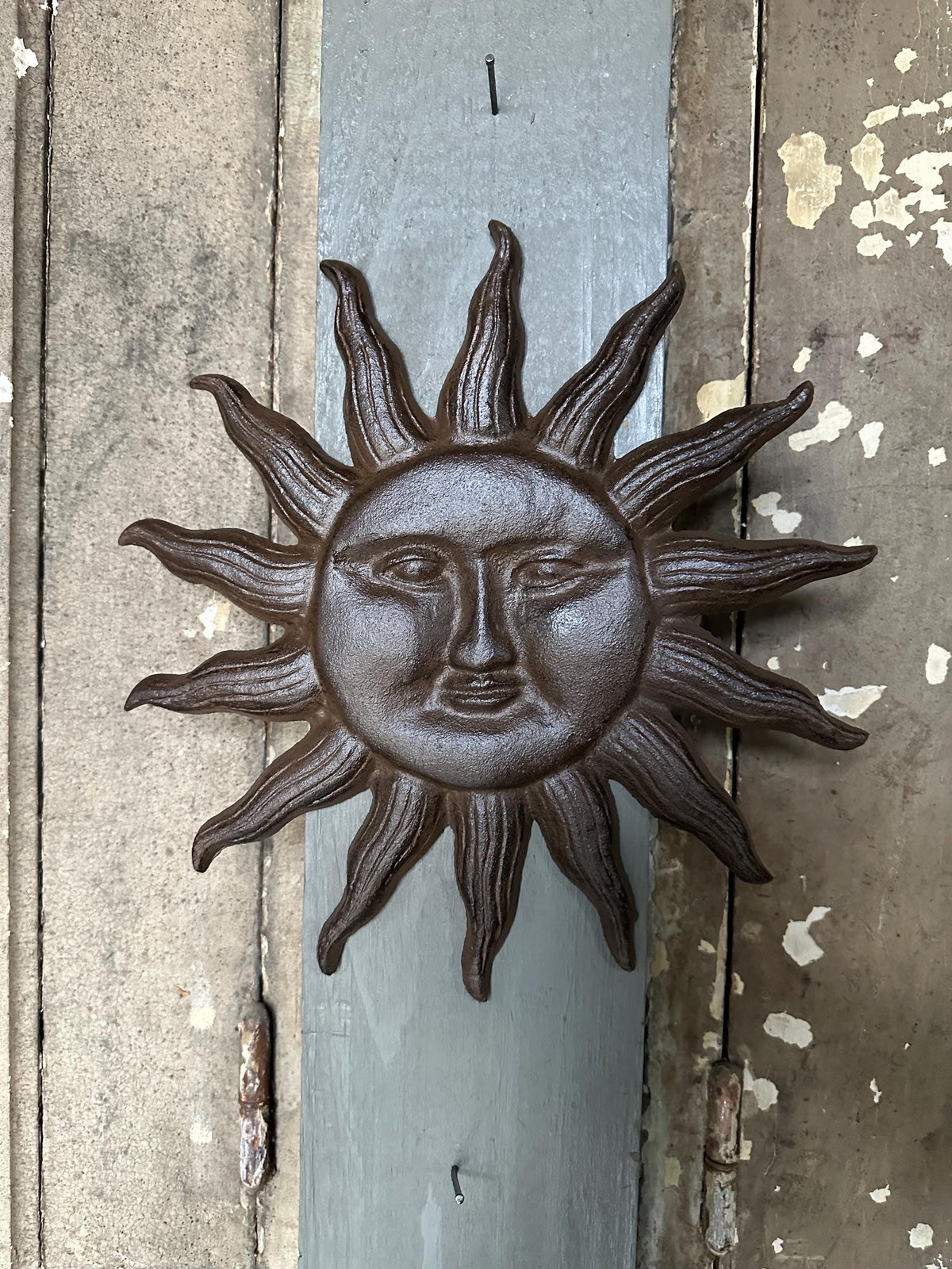 Large Cast Iron 12” Sun Face Plaque Garden Yard Art Decor
