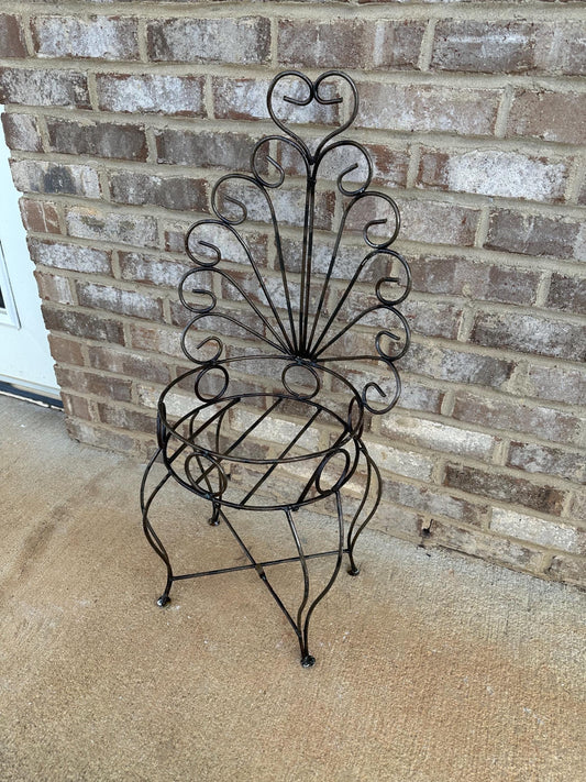 Cute Rustic Metal Iron Planter Chair - Plant Stand Vintage Antique Victorian Style Garden Art Black