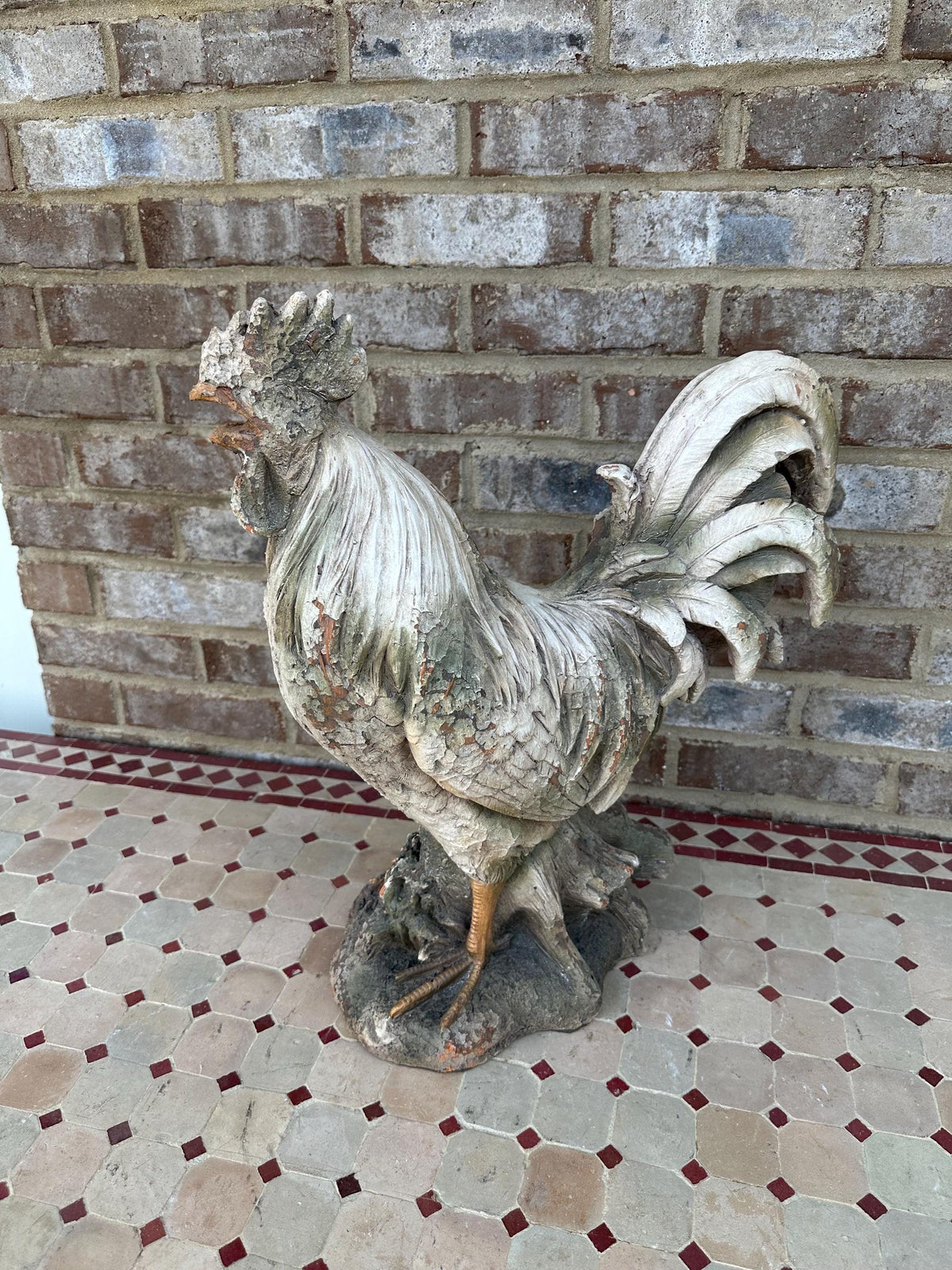 Stone-Style Full Size Rooster Statue Garden Sculpture