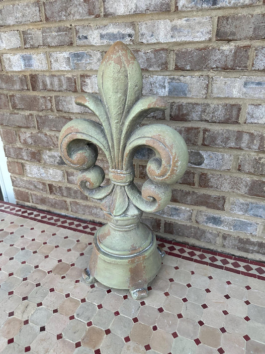 Huge 25” Stone Style Fleur De Lis Statue - French Sculpture Castle Cathedral European Garden Lawn Art