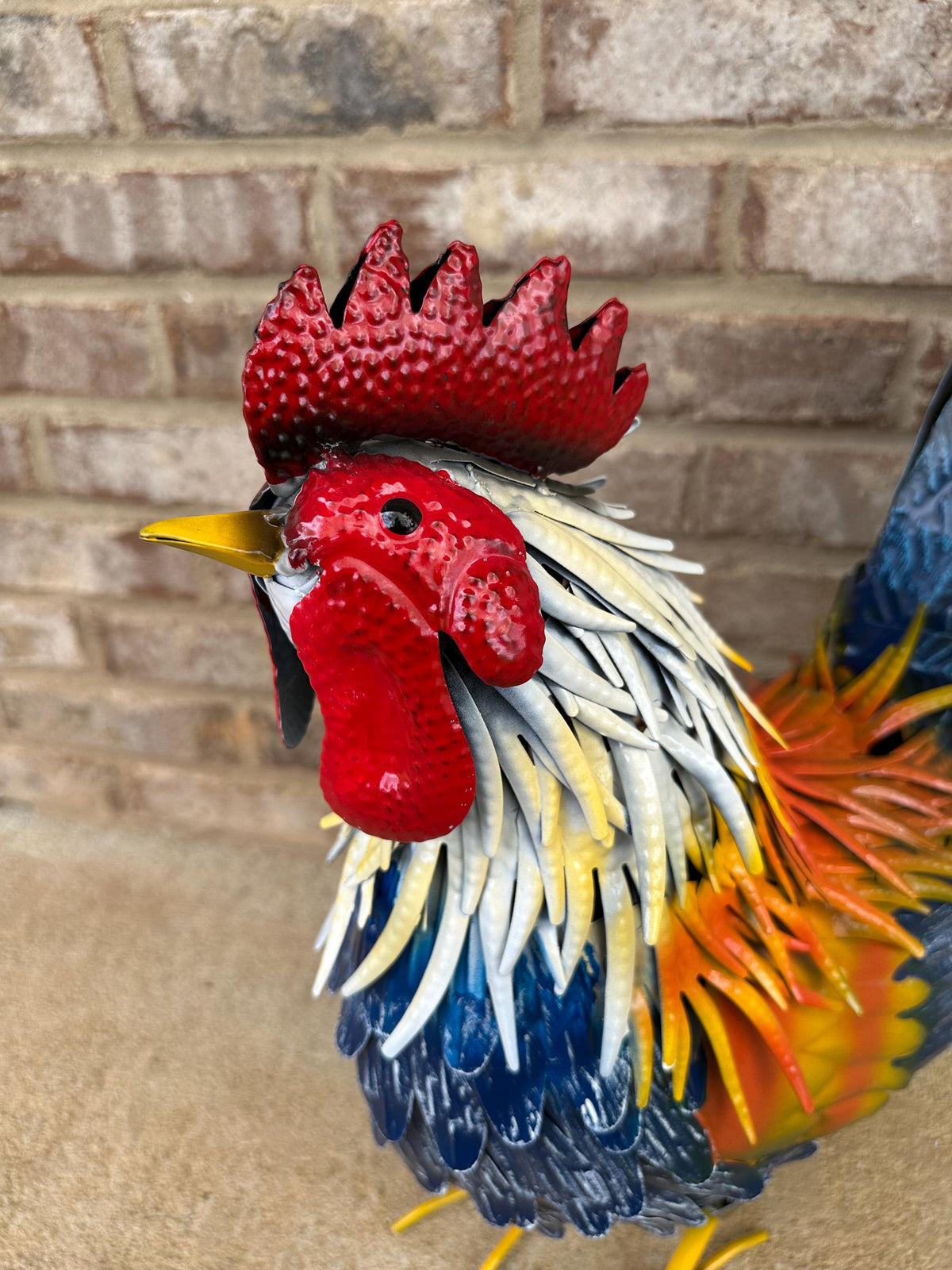 Beautiful Full-Size Colorful 19” Metal Rooster Statue