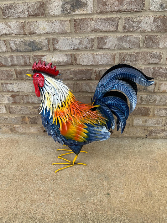 Beautiful Full-Size Colorful 19” Metal Rooster Statue