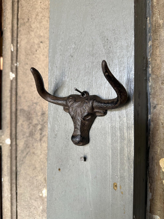 Cast Iron Long Horn Bull Wall Hook