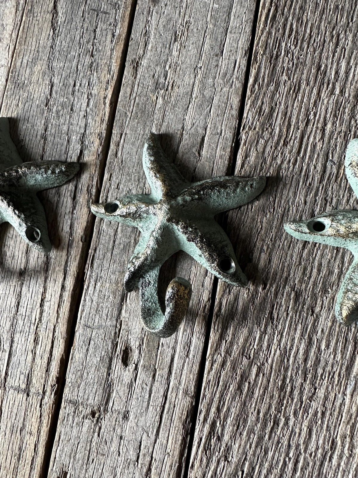 Set Of 3 - Cast Iron Starfish Wall Hook - Beach House Rustic Cabin Decor Entryway Towel Key Hanger