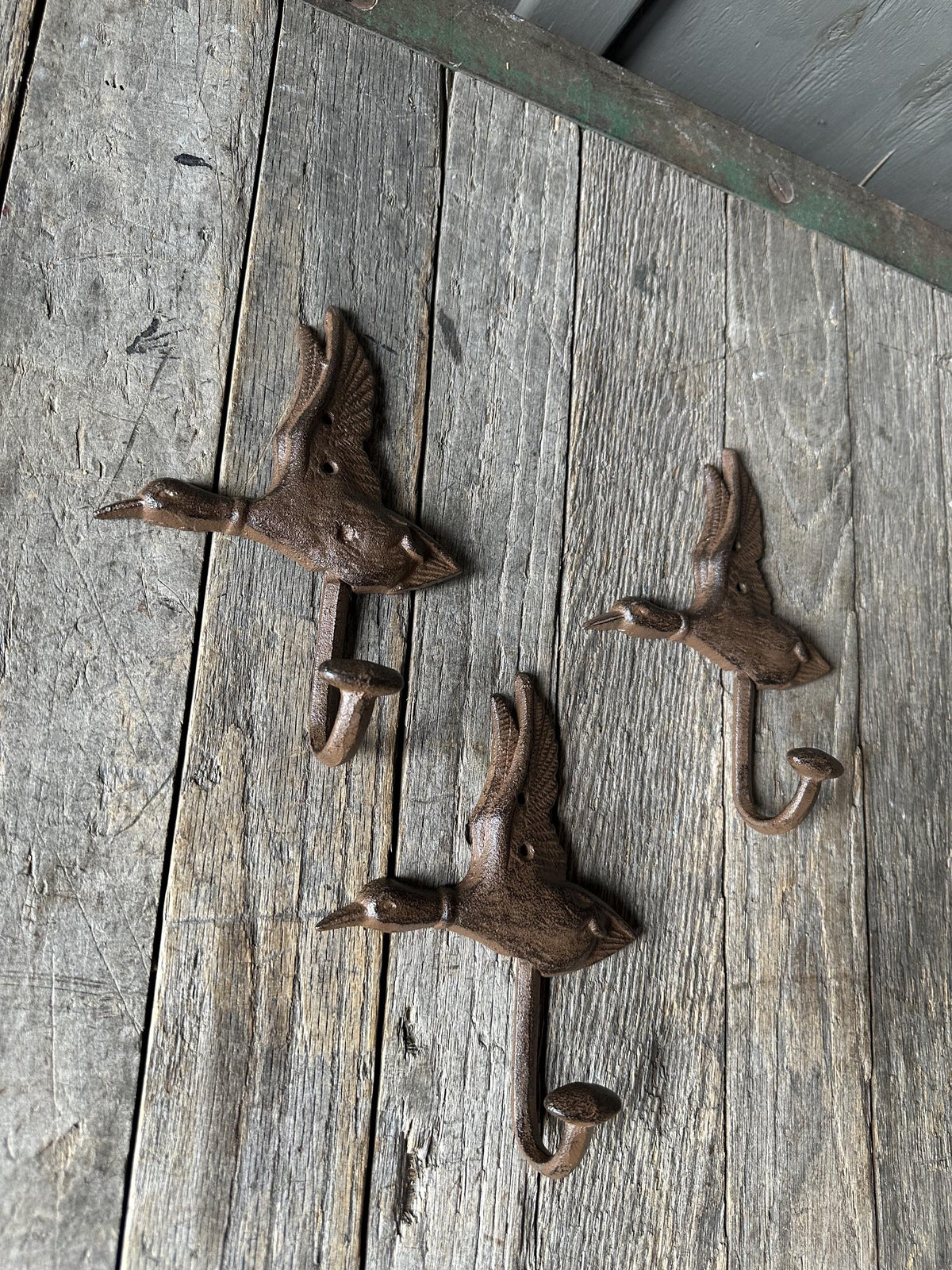 Set Of 3 - Cast Iron Flying Duck Wall Hook - Rustic Cabin Decor Mountain Lake Forest Entryway Towel Key Hanger