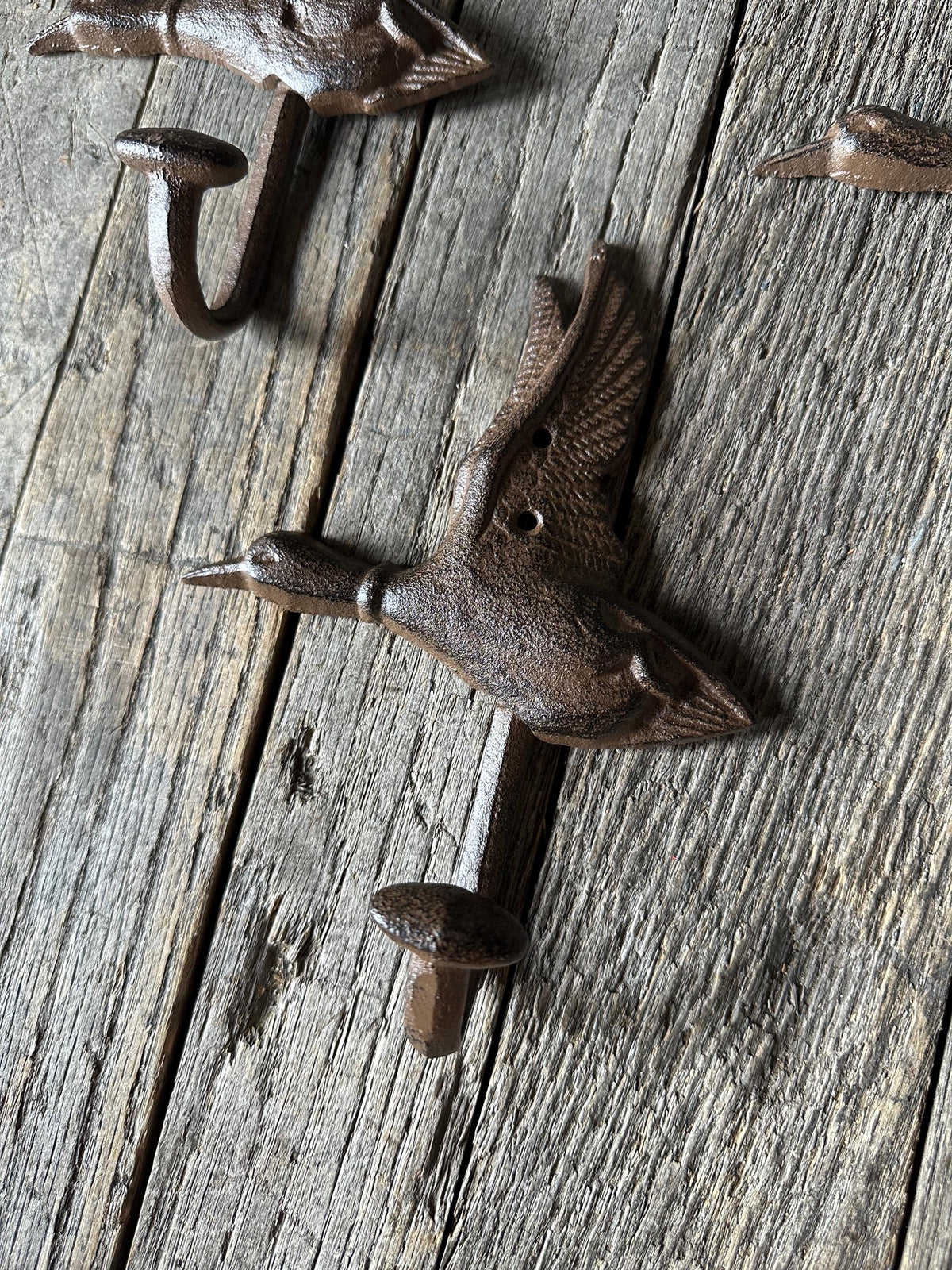 Set Of 3 - Cast Iron Flying Duck Wall Hook - Rustic Cabin Decor Mountain Lake Forest Entryway Towel Key Hanger