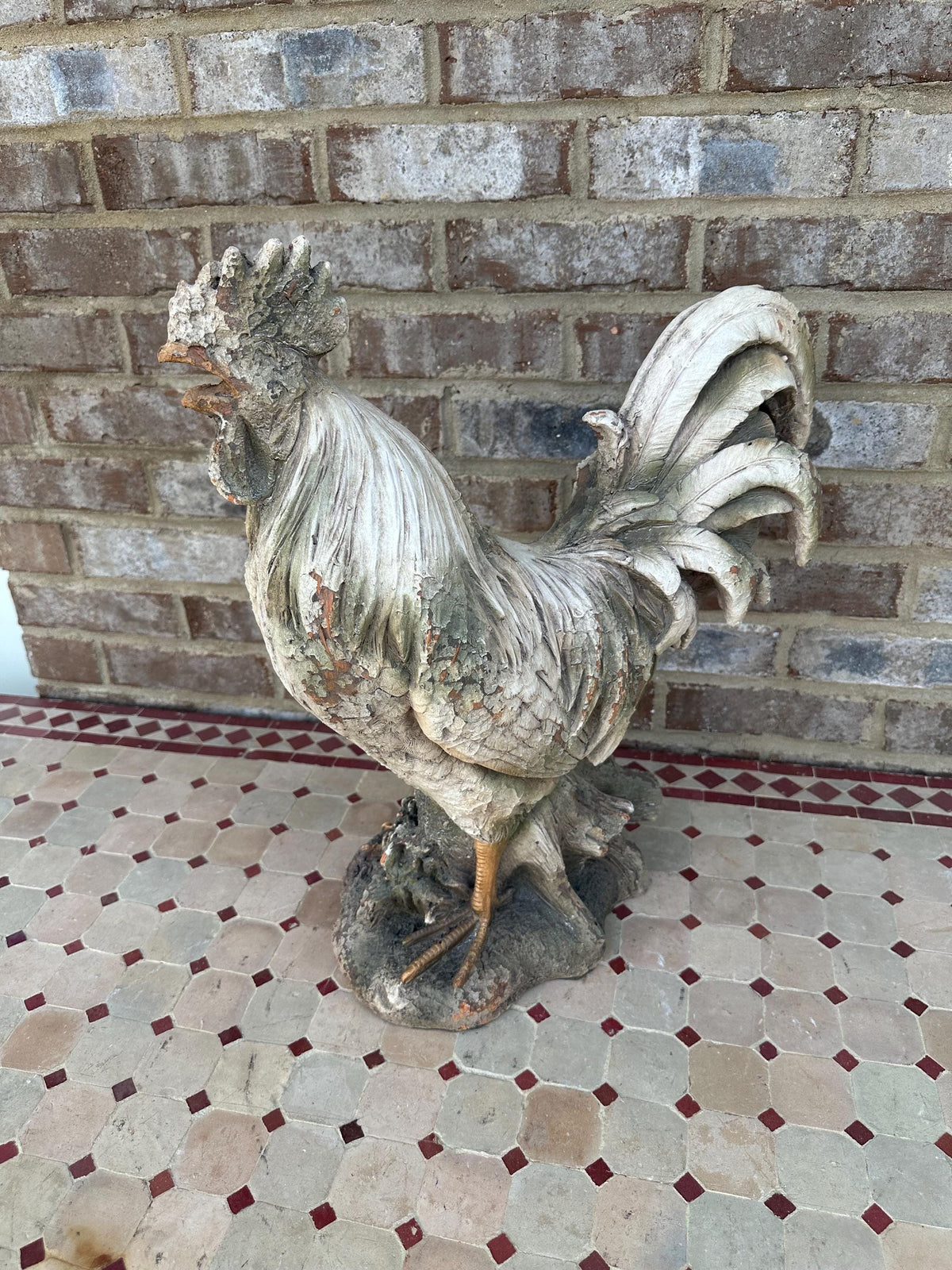 Stone-Style Full Size Rooster Statue Garden Sculpture