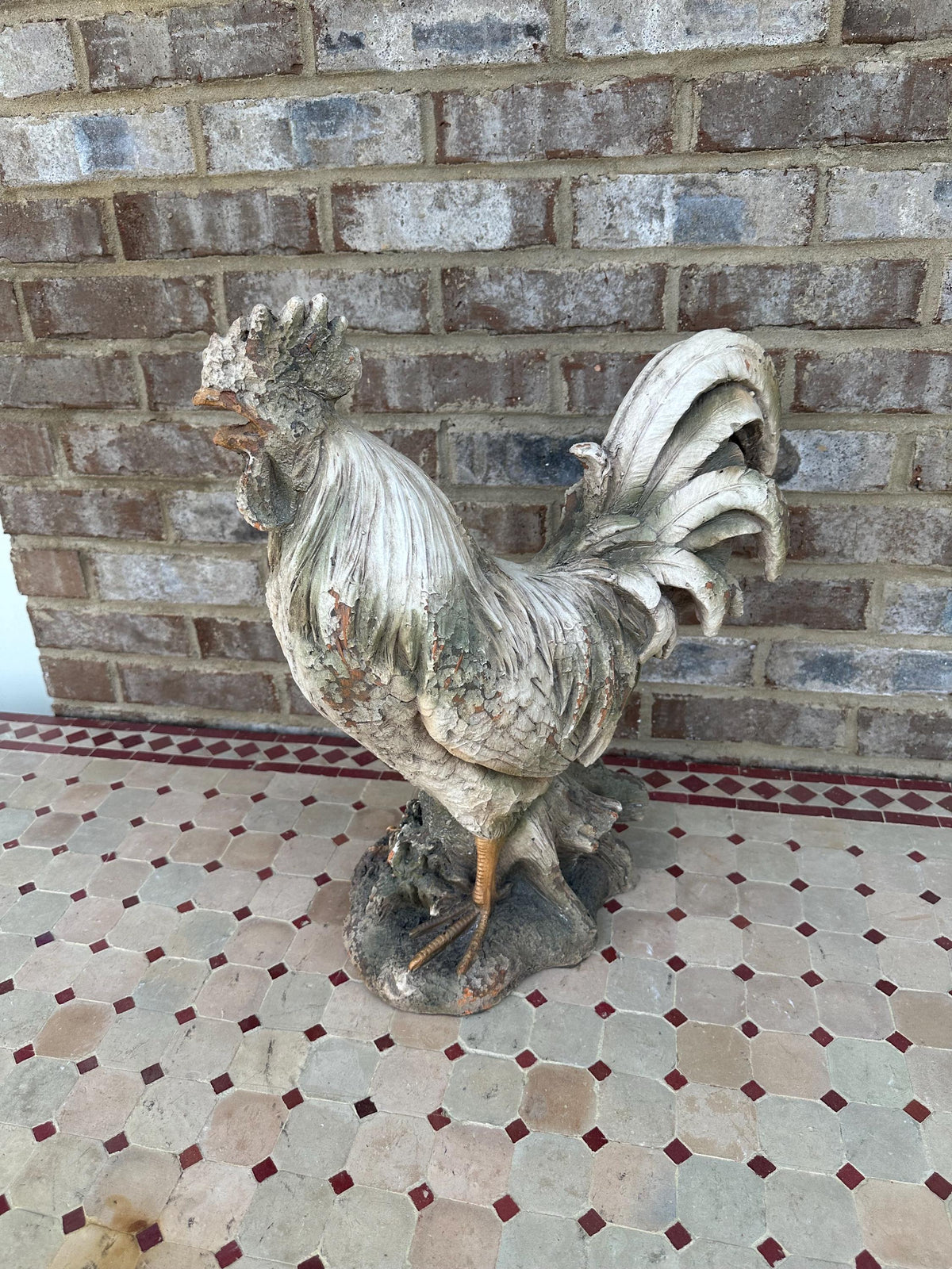 Stone-Style Full Size Rooster Statue Garden Sculpture