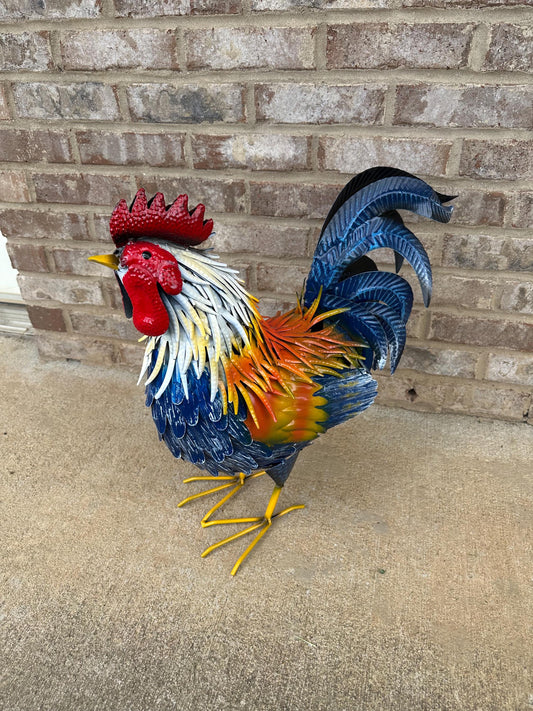 Beautiful Full-Size Colorful 19” Metal Rooster Statue