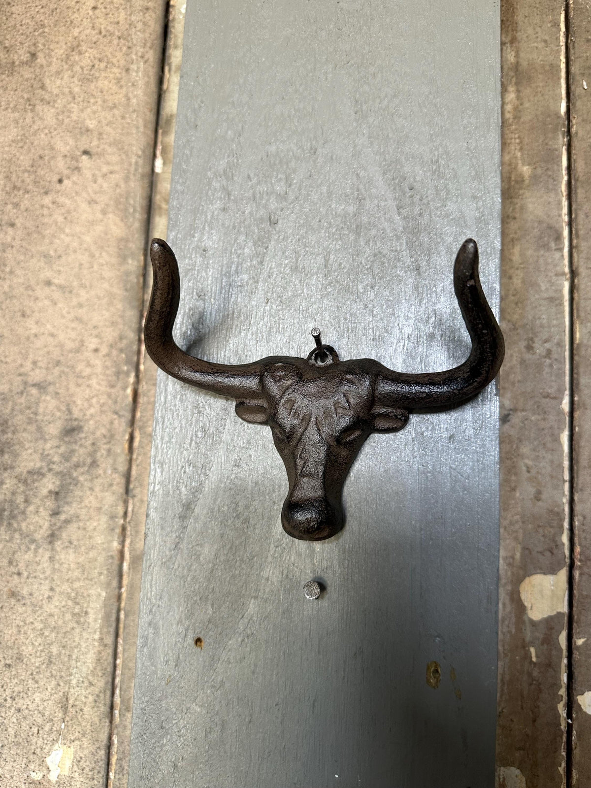 Cast Iron Long Horn Bull Wall Hook