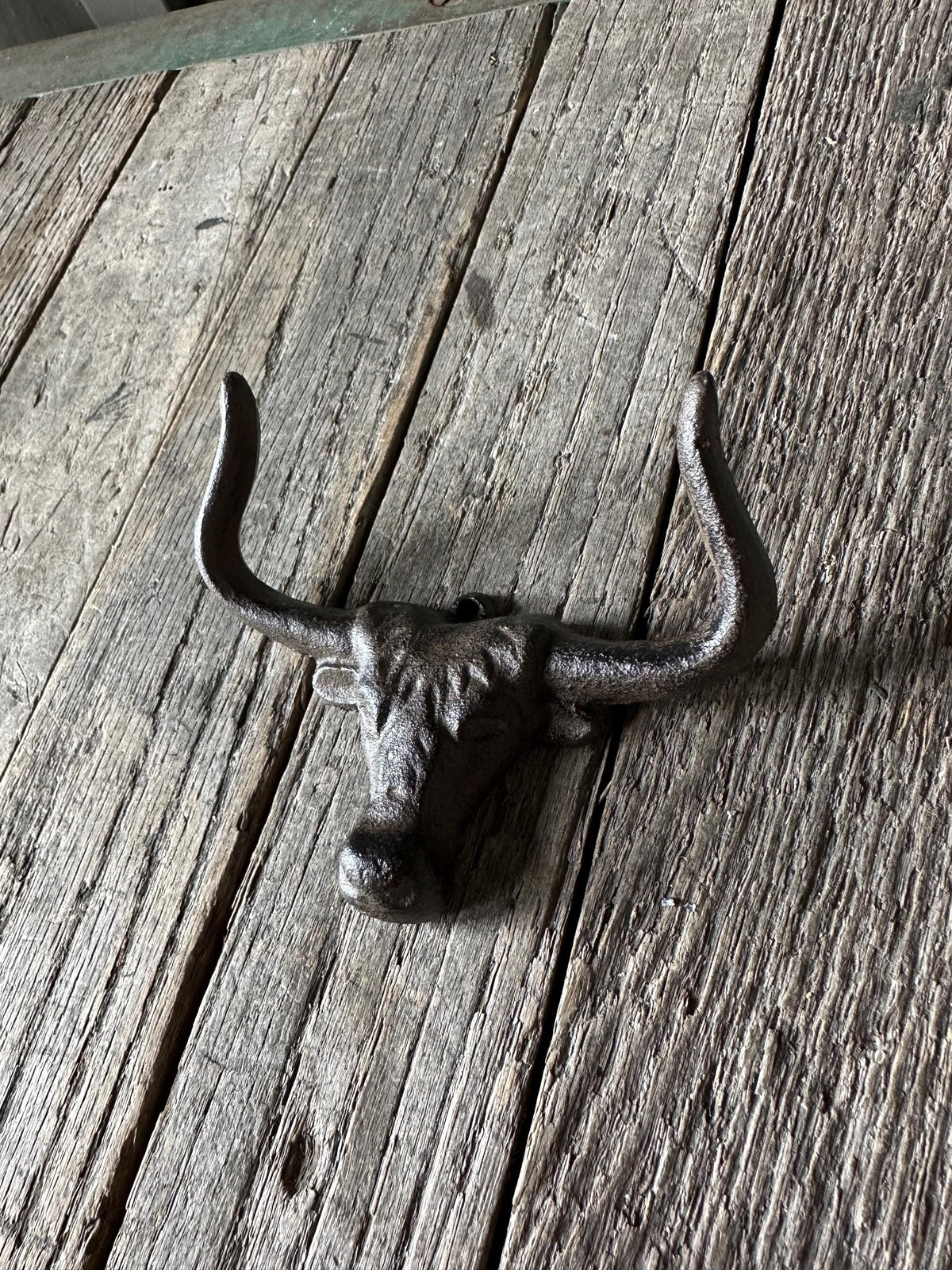 Cast Iron Long Horn Bull Wall Hook