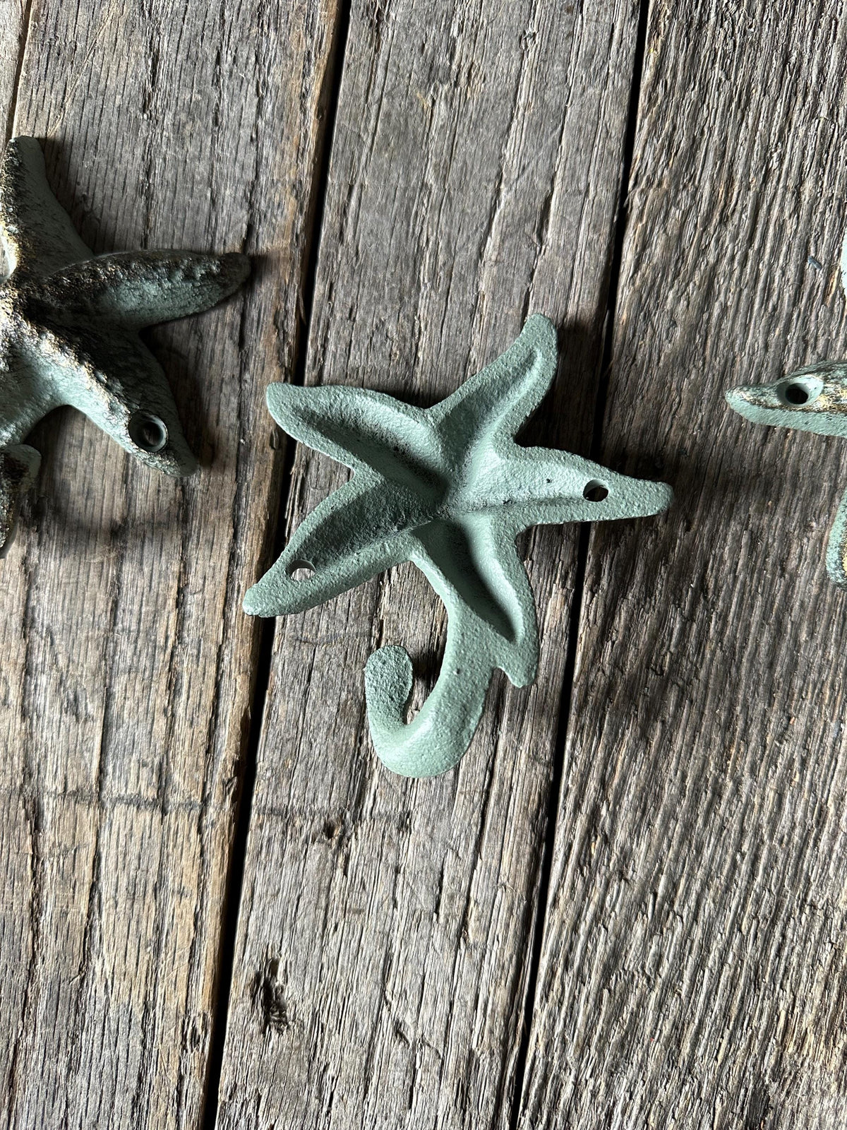 Set Of 3 - Cast Iron Starfish Wall Hook - Beach House Rustic Cabin Decor Entryway Towel Key Hanger