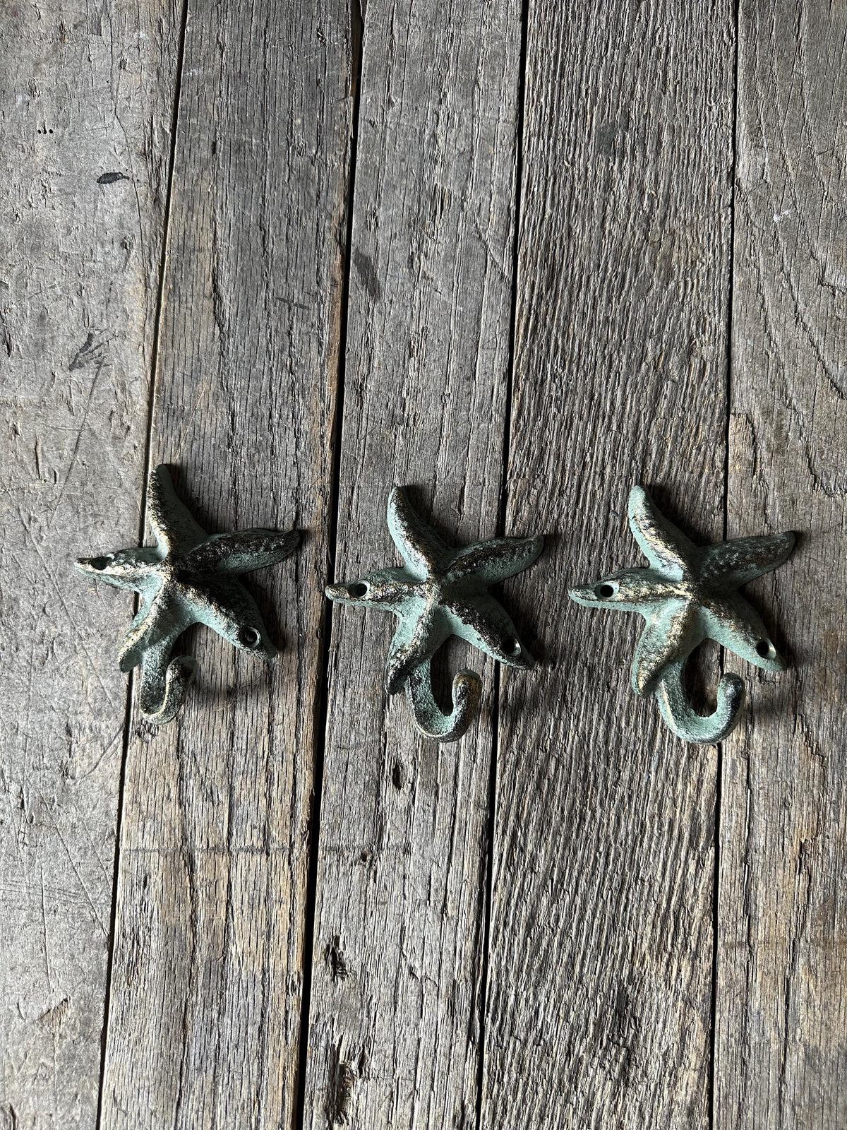 Set Of 3 - Cast Iron Starfish Wall Hook - Beach House Rustic Cabin Decor Entryway Towel Key Hanger