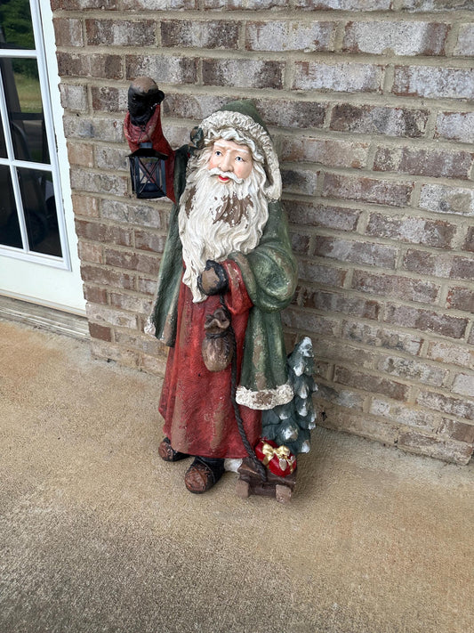 Huge 33” Stone Style Santa Claus Statue - Forest Lantern Christmas St Nick Sculpture Garden Lawn Art