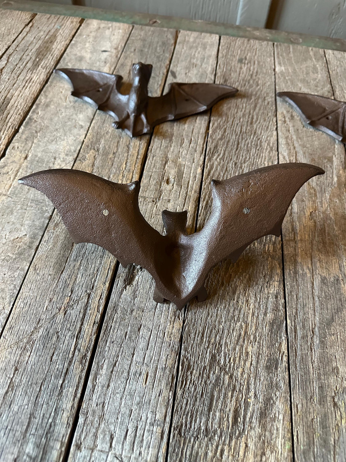 Set Of 3 Large Cast Iron Bat Hanger Hooks Life-Size Spooky Gothic