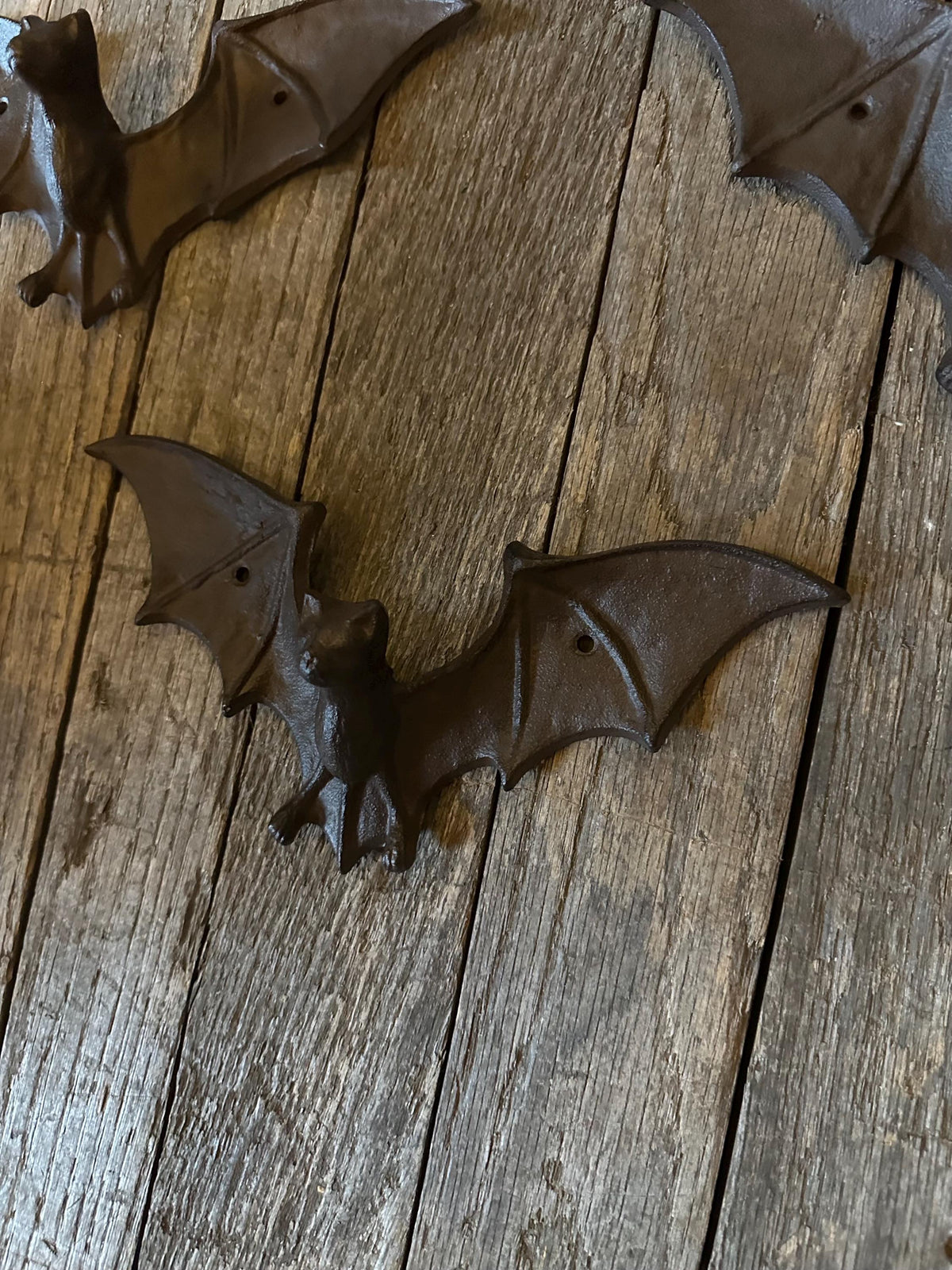 Set Of 3 Large Cast Iron Bat Hanger Hooks Life-Size Spooky Gothic
