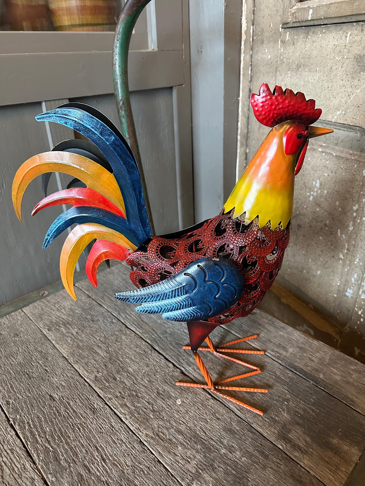Large 18" Filigree Style Metal Chicken Statue
