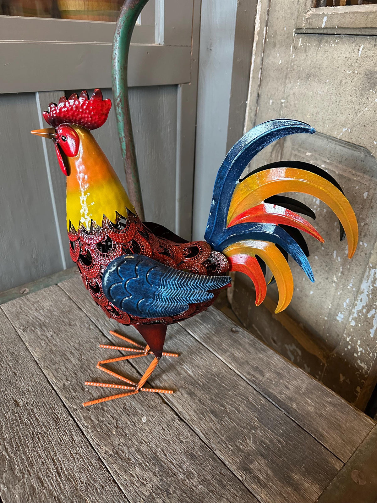 Large 18" Filigree Style Metal Chicken Statue