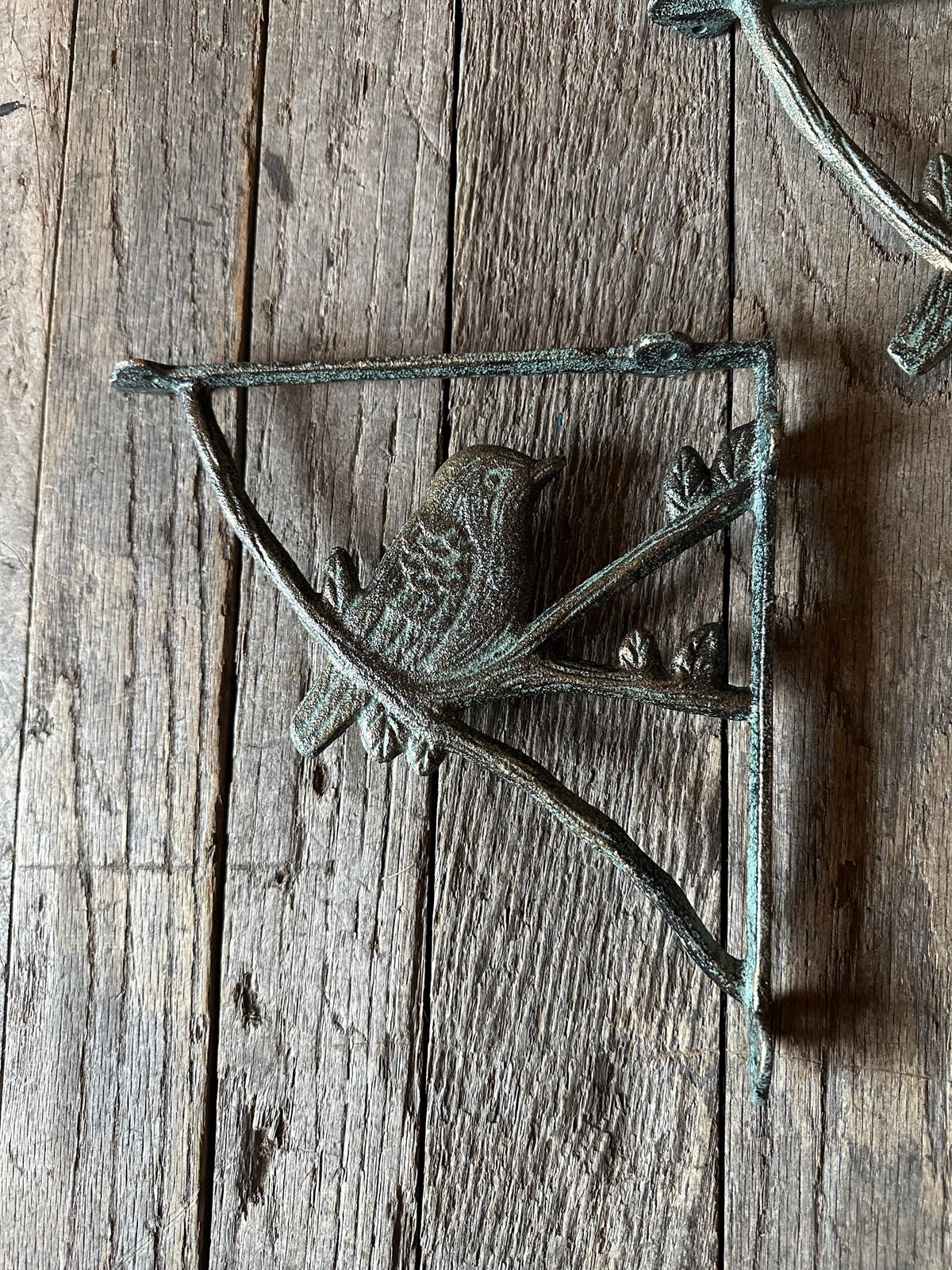 Set Of 2 - Cast Iron Verdigris Green Bird Brackets