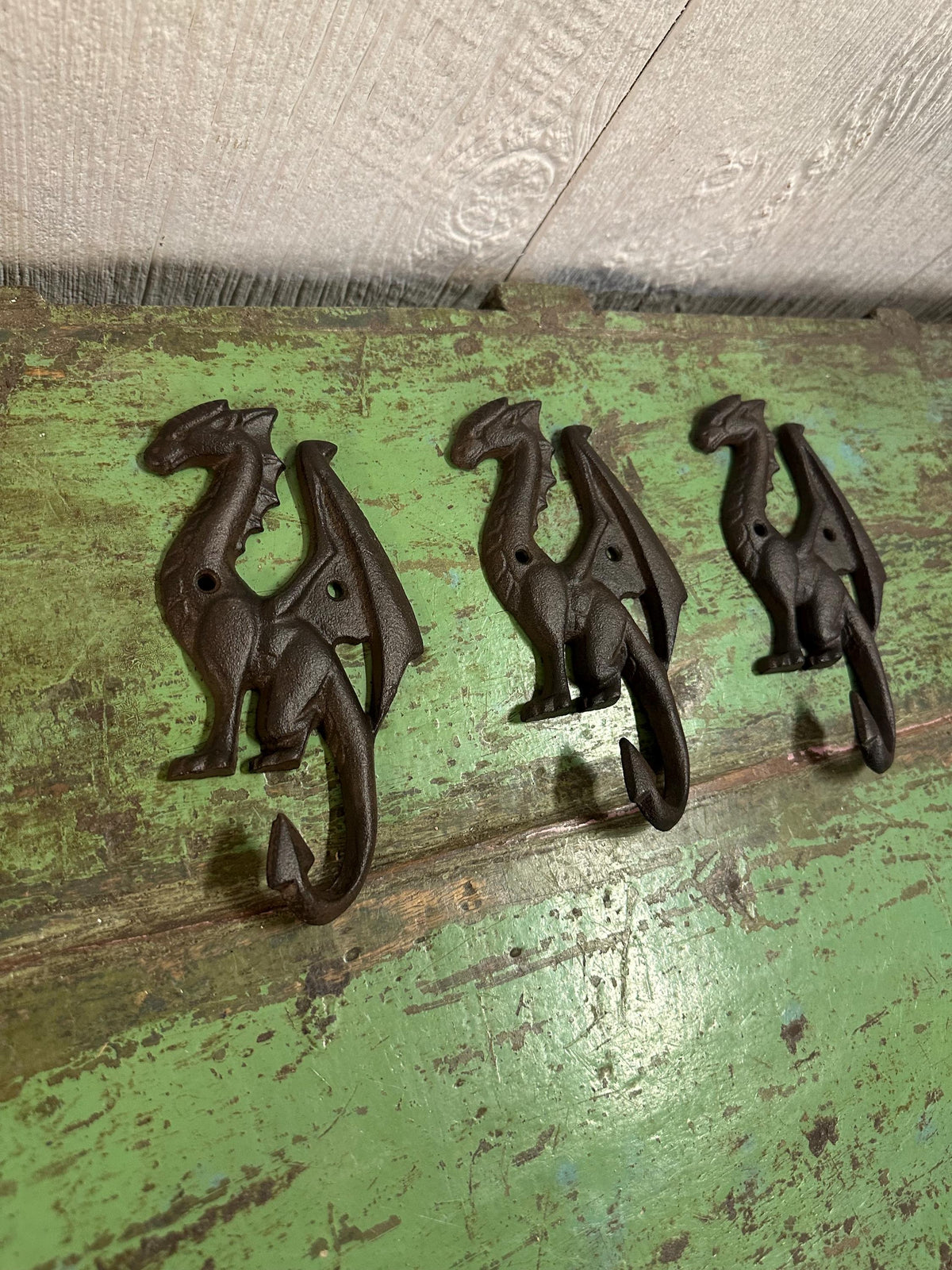 Set Of 3 Dragon Hooks - 6” Tall Medieval Castle Knights Entryway Bathroom Towel Coat Hat Holder Mythical Fire