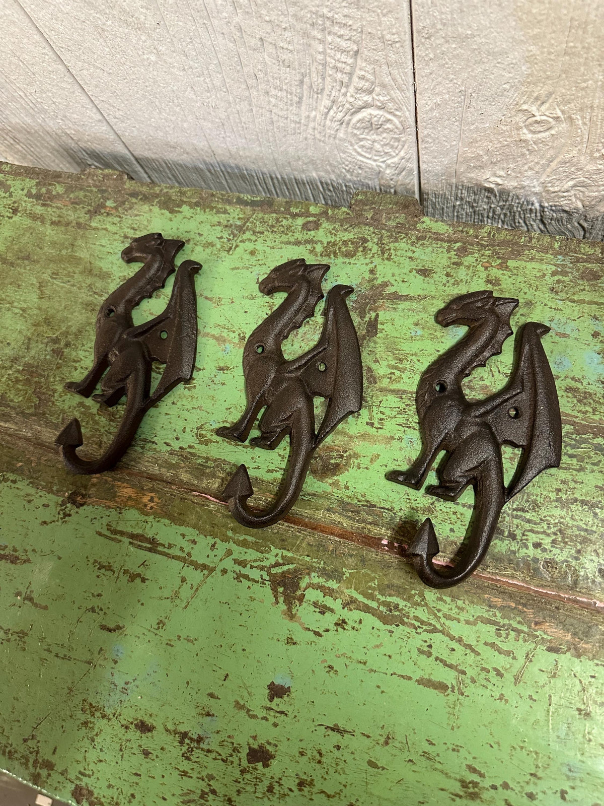 Set Of 3 Dragon Hooks - 6” Tall Medieval Castle Knights Entryway Bathroom Towel Coat Hat Holder Mythical Fire