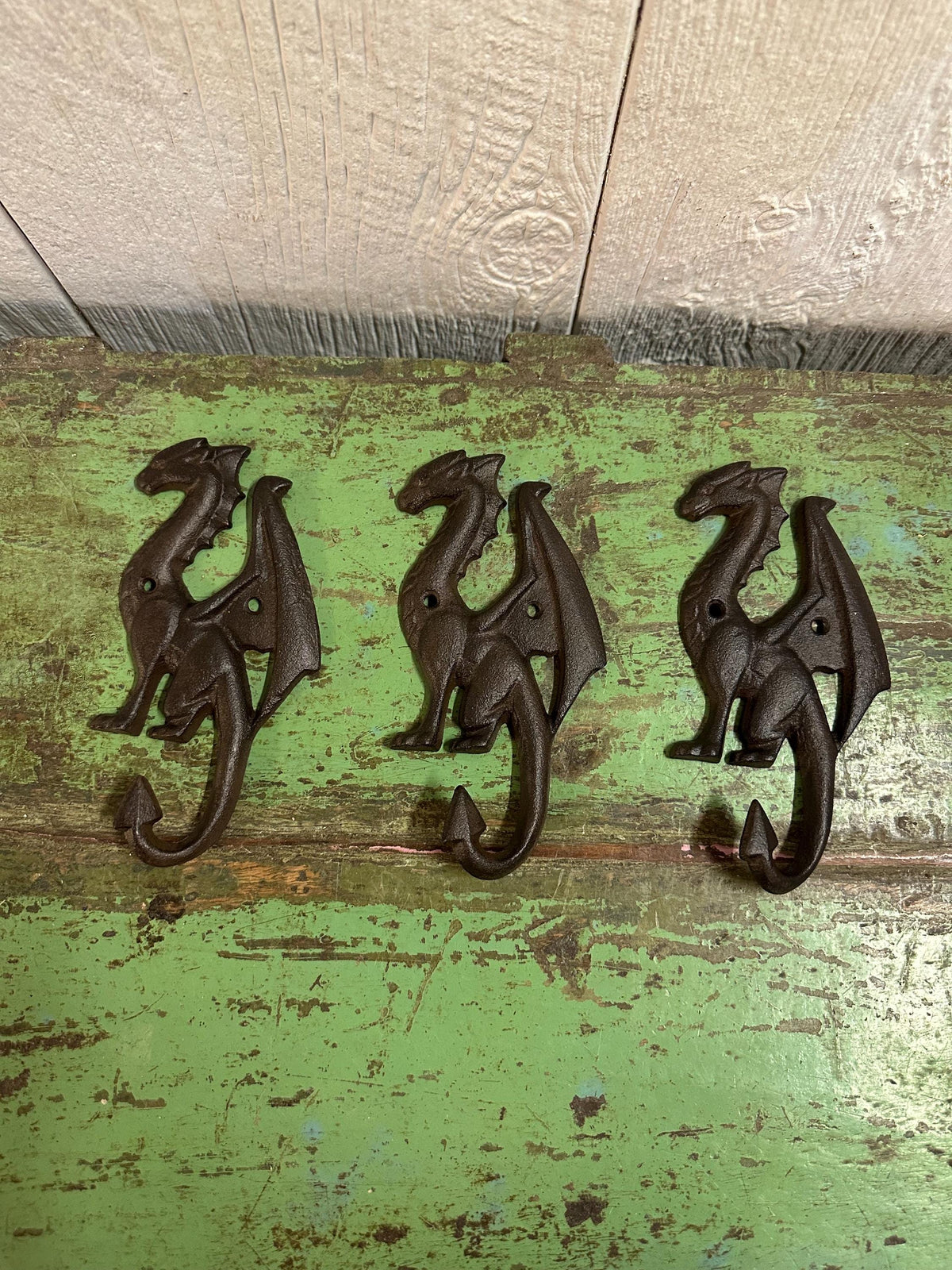 Set Of 3 Dragon Hooks - 6” Tall Medieval Castle Knights Entryway Bathroom Towel Coat Hat Holder Mythical Fire