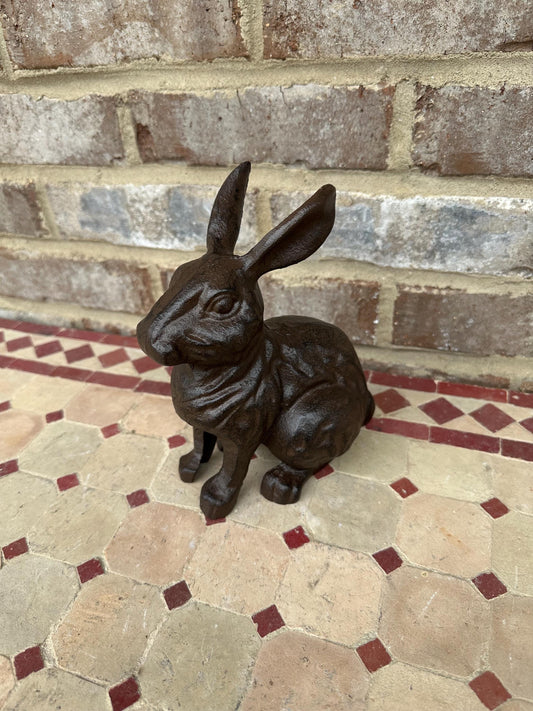 Large 7” Cast Iron Rabbit Statue - Figurine Doorstop Shelf Art Figure Bunny Easter Spring Farm Farmhouse Antique Style