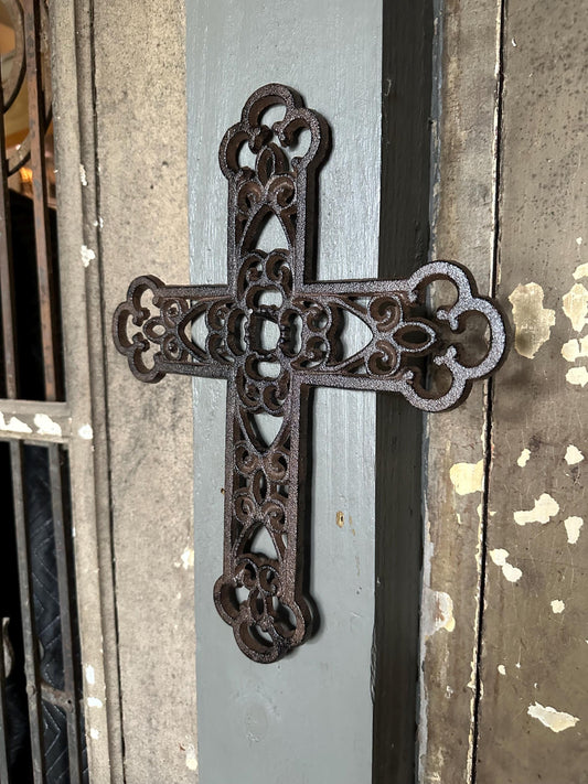 Large 13” x 11” Cast Iron Cross Fleur De Lis French Style FDL