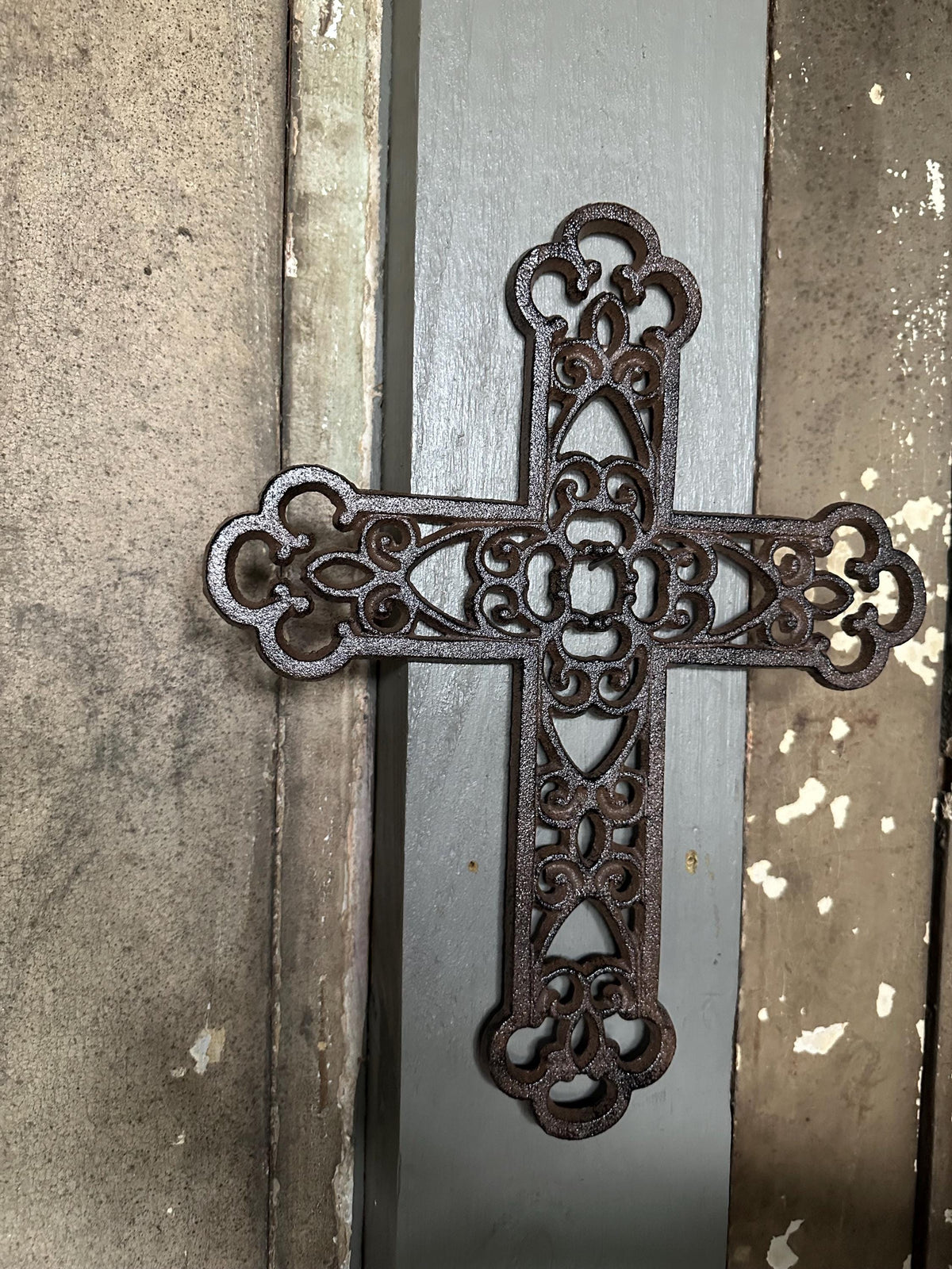 Large 13” x 11” Cast Iron Cross Fleur De Lis French Style FDL