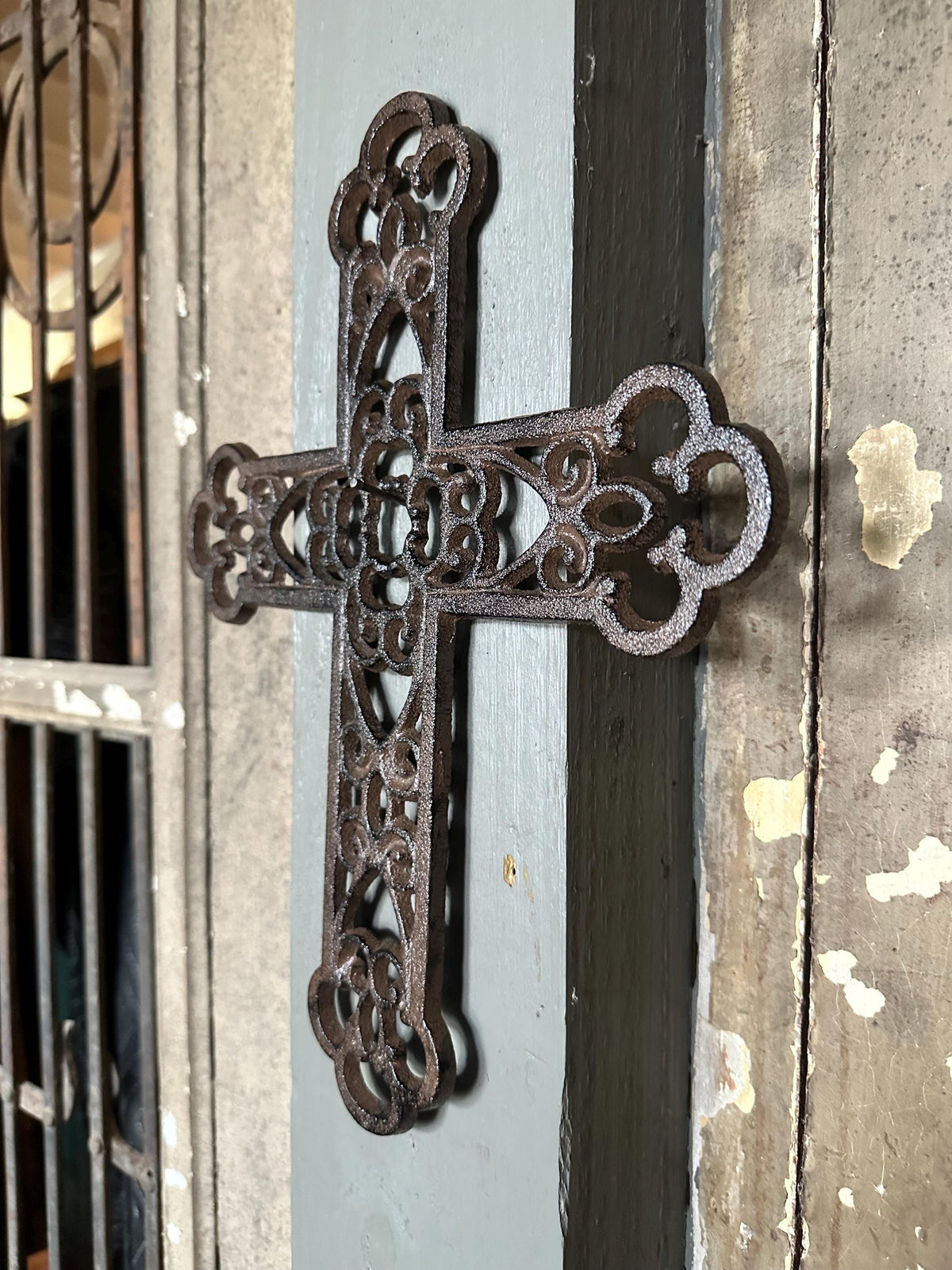 Large 13” x 11” Cast Iron Cross Fleur De Lis French Style FDL