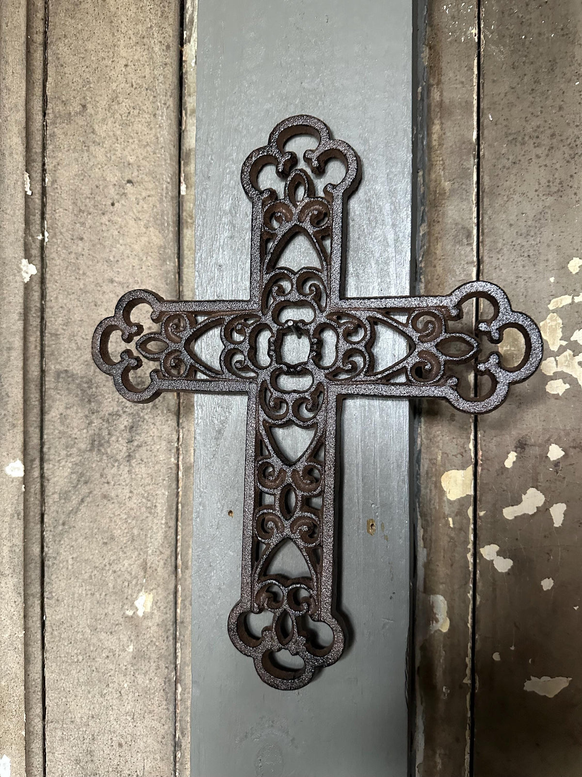 Large 13” x 11” Cast Iron Cross Fleur De Lis French Style FDL