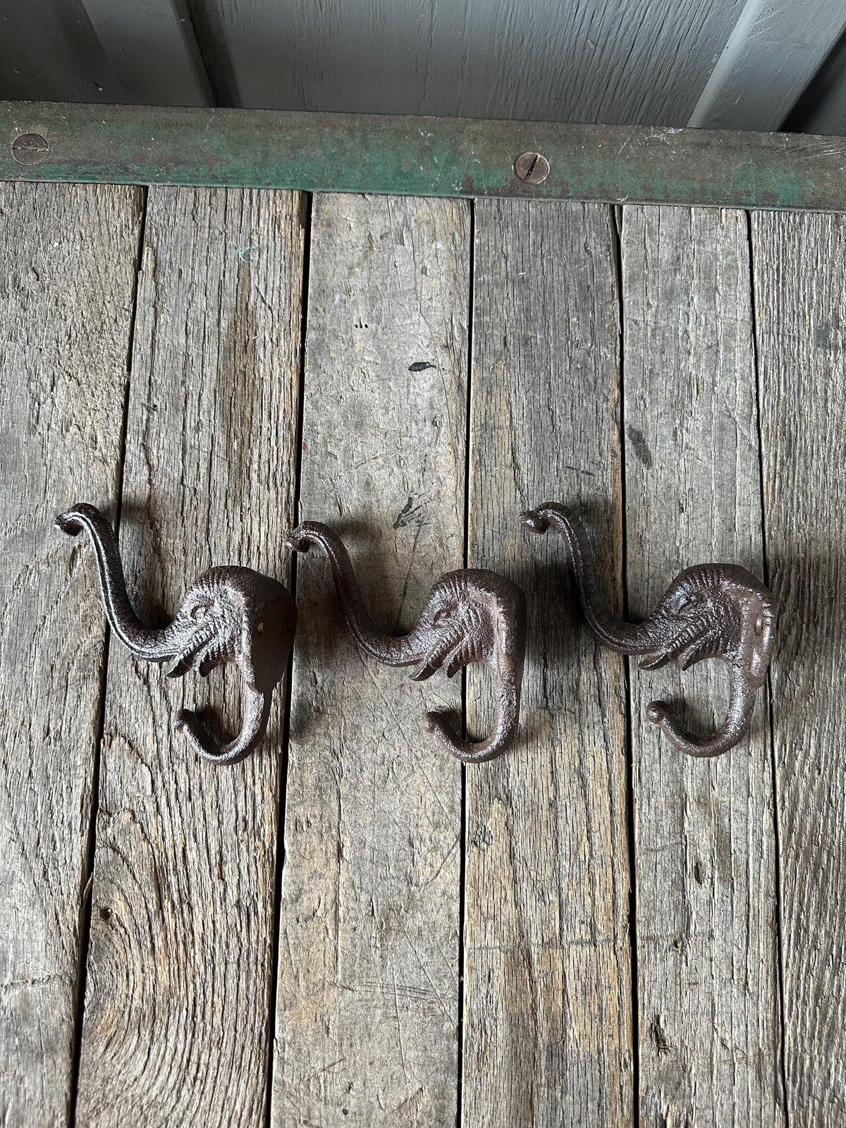 Set of 3 - Cast Iron Elephant Towel Hooks