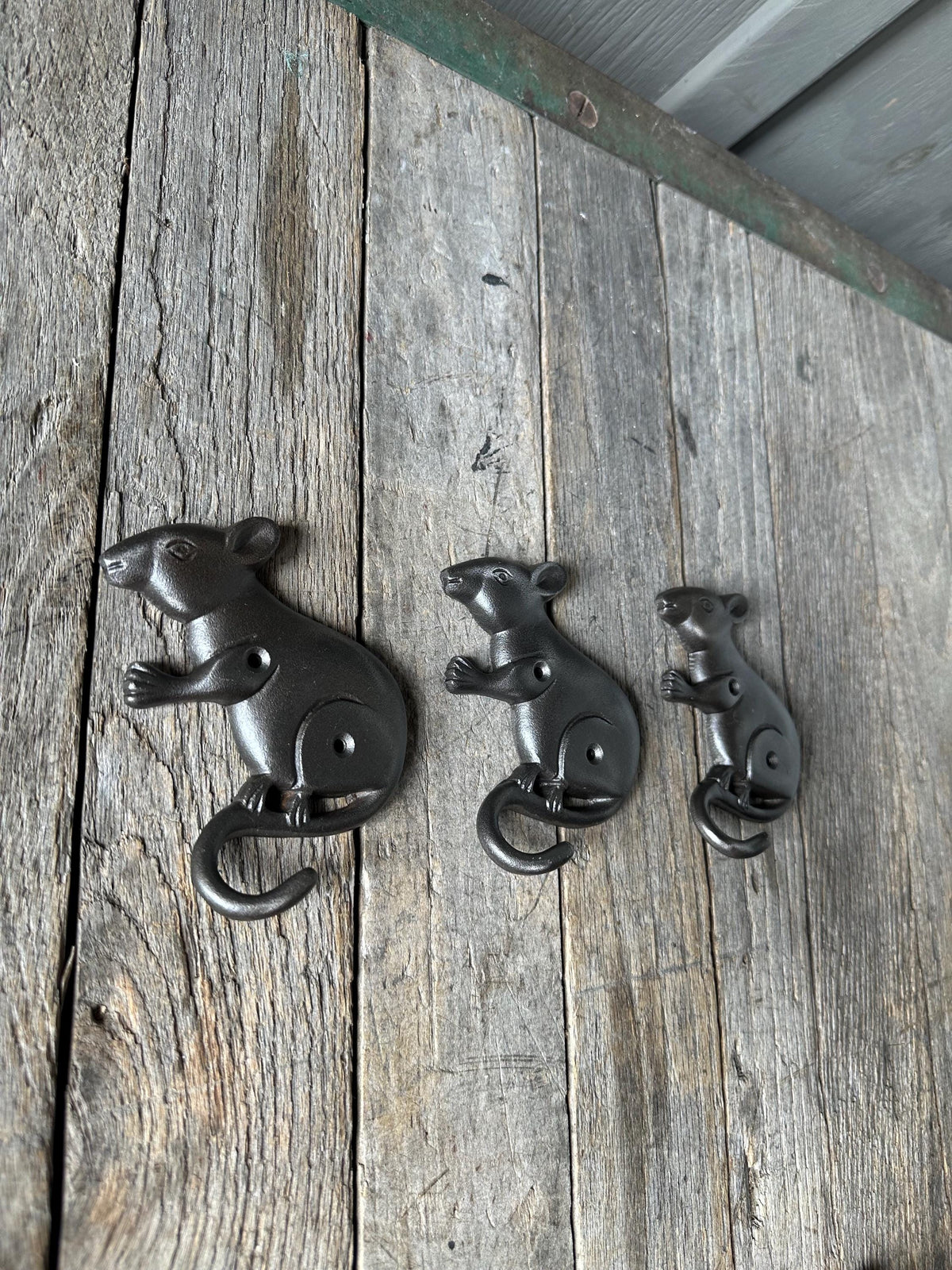 Set Of 3 Cast Iron Mouse Hooks