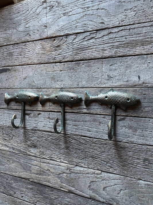 Set Of 3 - Cast Iron Fish Wall Hook Salmon Trout Rustic Cabin Decor Dinner Mountain Forest Entryway Towel Key Hanger