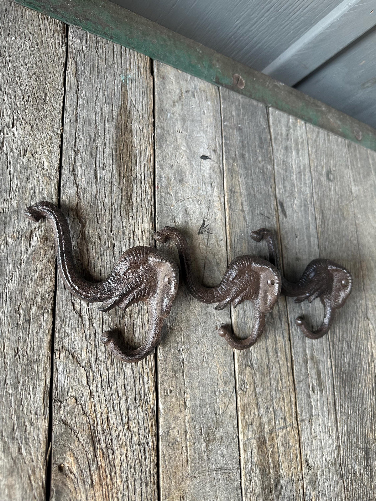 Set of 3 - Cast Iron Elephant Towel Hooks