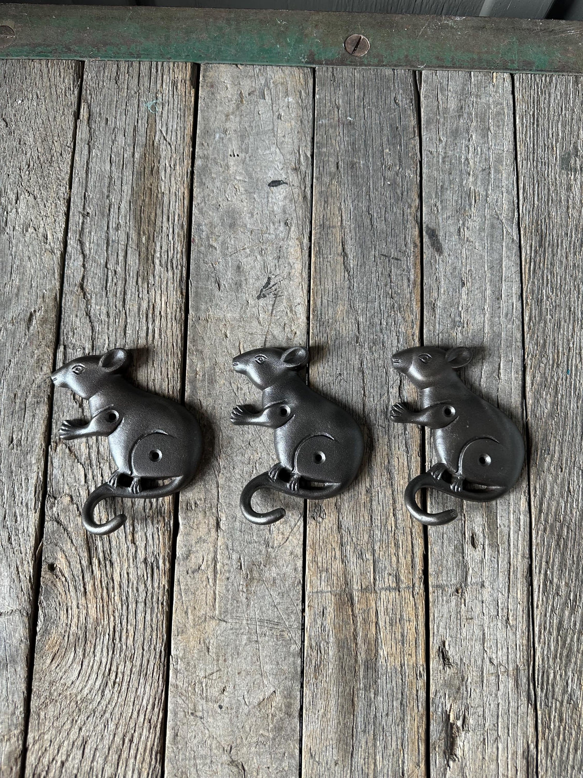 Set Of 3 Cast Iron Mouse Hooks